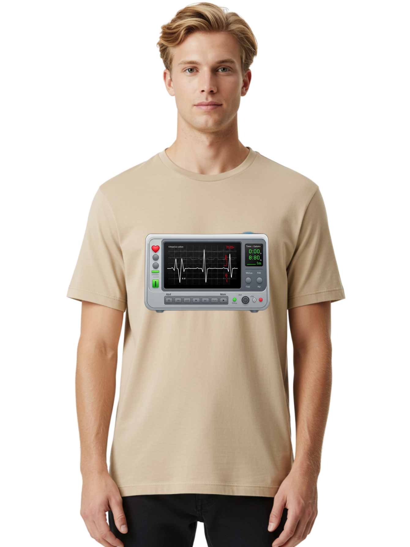 Ecg-Monitor Men'S Graphic Tee, 100% Cotton, Comfortable Casual Summer Wear, Machine Washable, Electrocardiogram Machine, Heart Rate Monitor, Medical Device, Cardiac Rhythm, Bpm Display, Health Technology, Patient Monitoring, Baa636