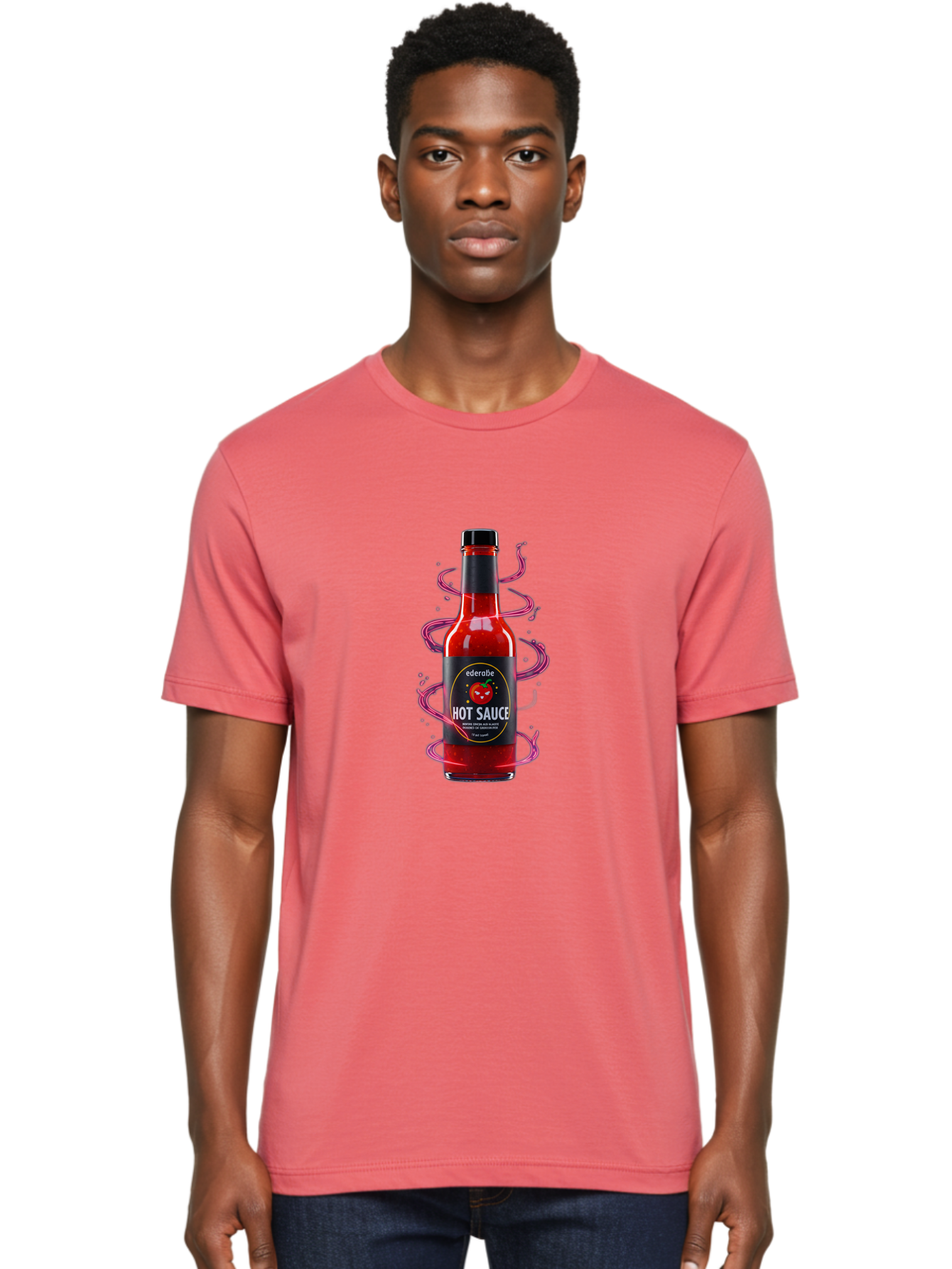 Ederatie-Hot-Sauce Men'S Graphic Tee, 100% Cotton, Comfortable Casual Summer Wear, Machine Washable, Hot Sauce Bottle, Spicy Condiment, Ederie Hot Sauce, Chili Pepper Sauce, Red Sauce, Fiery Flavor, Gourmet Hot Sauce, Sauce Packaging Baa637
