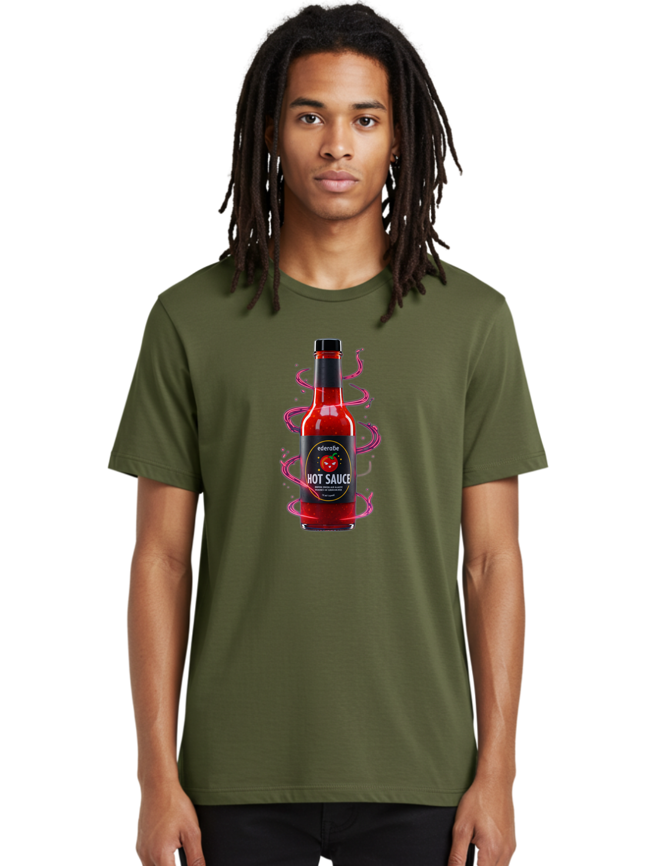 Ederatie-Hot-Sauce Men'S Graphic Tee, 100% Cotton, Comfortable Casual Summer Wear, Machine Washable, Hot Sauce Bottle, Spicy Condiment, Ederie Hot Sauce, Chili Pepper Sauce, Red Sauce, Fiery Flavor, Gourmet Hot Sauce, Sauce Packaging Baa637