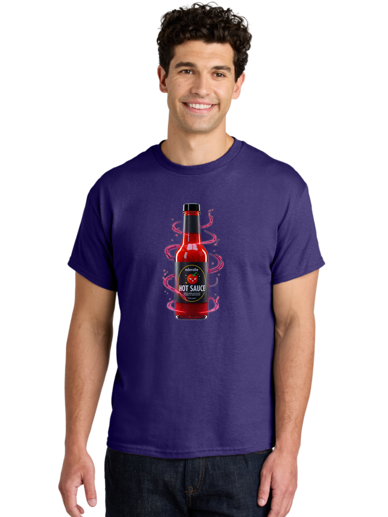 Ederatie-Hot-Sauce Men'S Graphic Tee, 100% Cotton, Comfortable Casual Summer Wear, Machine Washable, Hot Sauce Bottle, Spicy Condiment, Ederie Hot Sauce, Chili Pepper Sauce, Red Sauce, Fiery Flavor, Gourmet Hot Sauce, Sauce Packaging Baa637