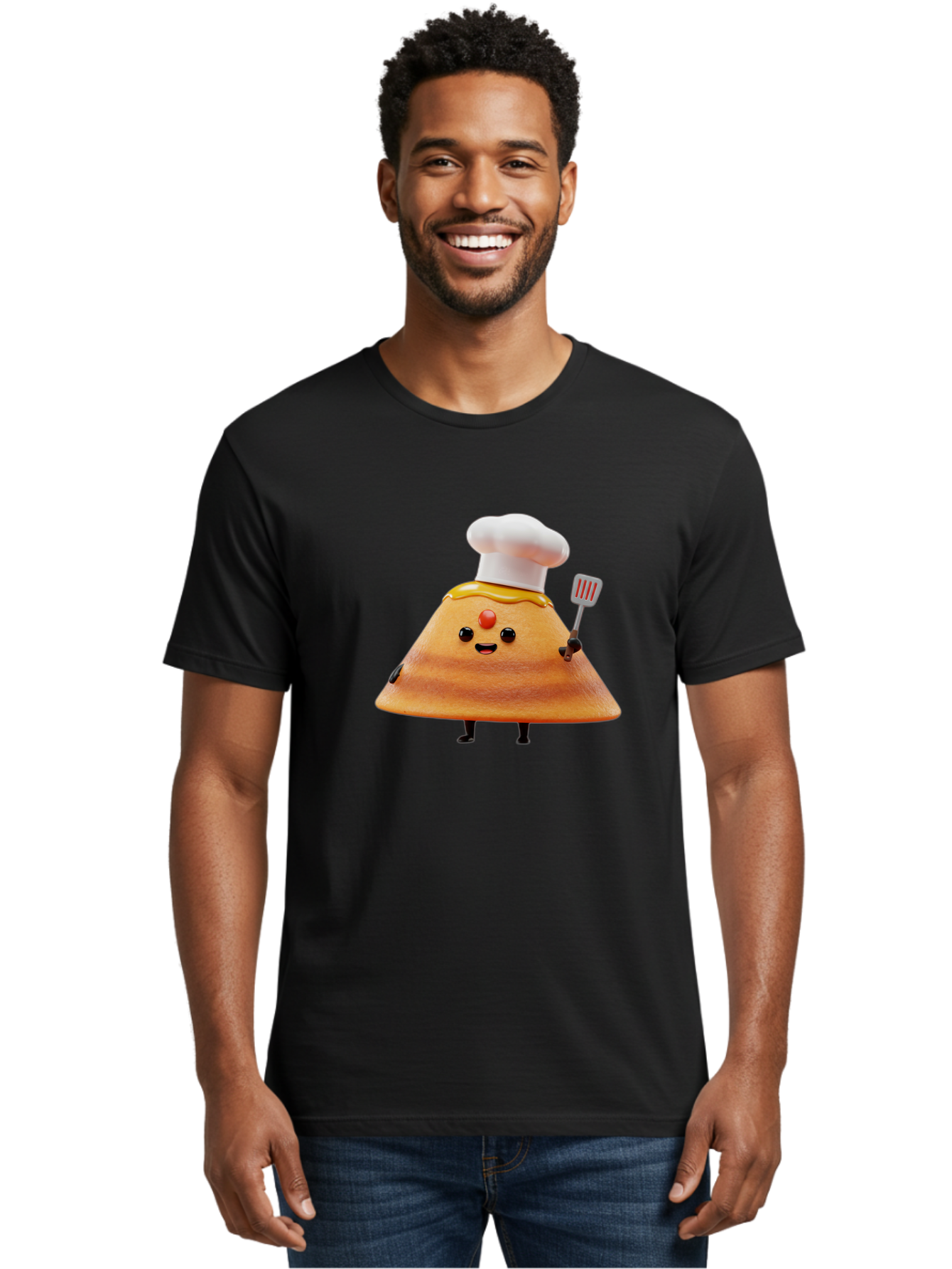 Egg-Character Men'S Graphic Tee, 100% Cotton, Comfortable Casual Summer Wear, Machine Washable, Fried Egg Cartoon Character, Chef Hat, Spatula, Cooking Utensils, Cute Face, Smiling Egg, Black Legs, Kitchen Illustration, Foodie Graphics, Baa640