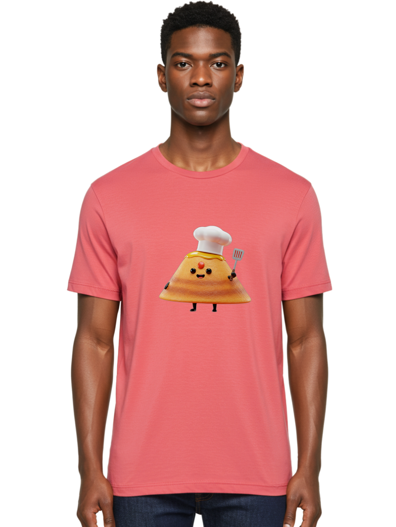 Egg-Character Men'S Graphic Tee, 100% Cotton, Comfortable Casual Summer Wear, Machine Washable, Fried Egg Cartoon Character, Chef Hat, Spatula, Cooking Utensils, Cute Face, Smiling Egg, Black Legs, Kitchen Illustration, Foodie Graphics, Baa640