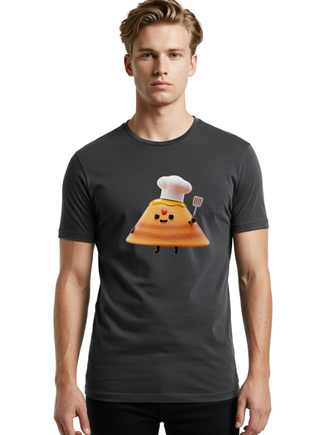 Egg-Character Men'S Graphic Tee, 100% Cotton, Comfortable Casual Summer Wear, Machine Washable, Fried Egg Cartoon Character, Chef Hat, Spatula, Cooking Utensils, Cute Face, Smiling Egg, Black Legs, Kitchen Illustration, Foodie Graphics, Baa640