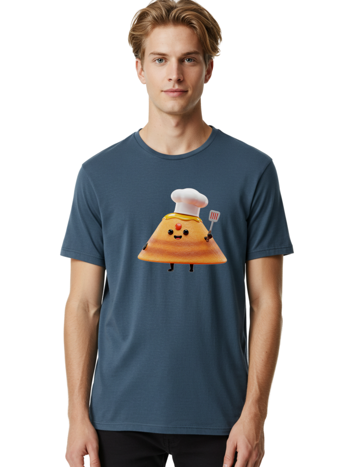 Egg-Character Men'S Graphic Tee, 100% Cotton, Comfortable Casual Summer Wear, Machine Washable, Fried Egg Cartoon Character, Chef Hat, Spatula, Cooking Utensils, Cute Face, Smiling Egg, Black Legs, Kitchen Illustration, Foodie Graphics, Baa640