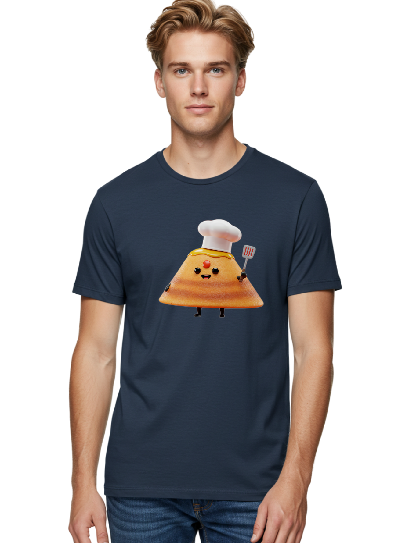 Egg-Character Men'S Graphic Tee, 100% Cotton, Comfortable Casual Summer Wear, Machine Washable, Fried Egg Cartoon Character, Chef Hat, Spatula, Cooking Utensils, Cute Face, Smiling Egg, Black Legs, Kitchen Illustration, Foodie Graphics, Baa640