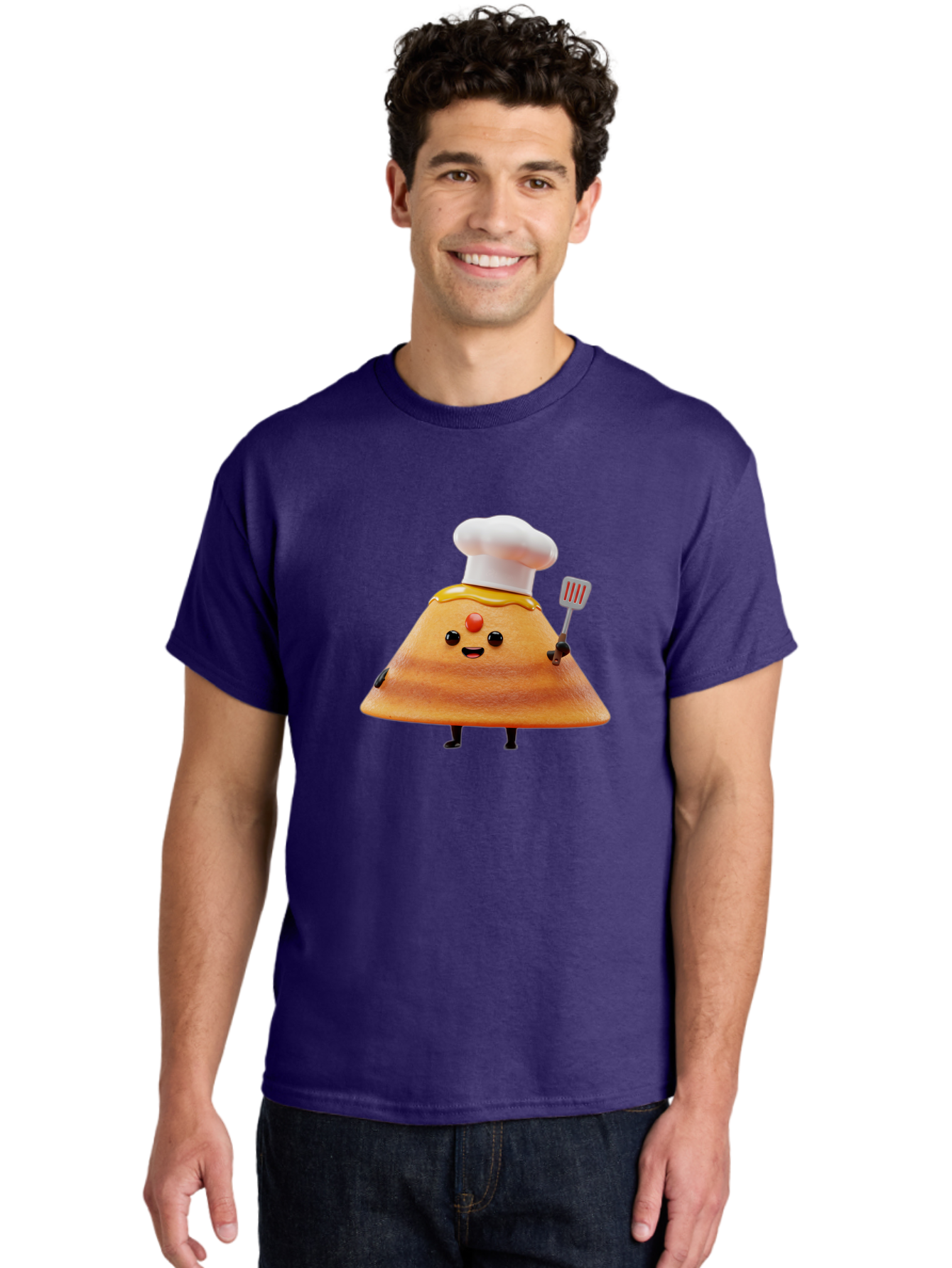 Egg-Character Men'S Graphic Tee, 100% Cotton, Comfortable Casual Summer Wear, Machine Washable, Fried Egg Cartoon Character, Chef Hat, Spatula, Cooking Utensils, Cute Face, Smiling Egg, Black Legs, Kitchen Illustration, Foodie Graphics, Baa640