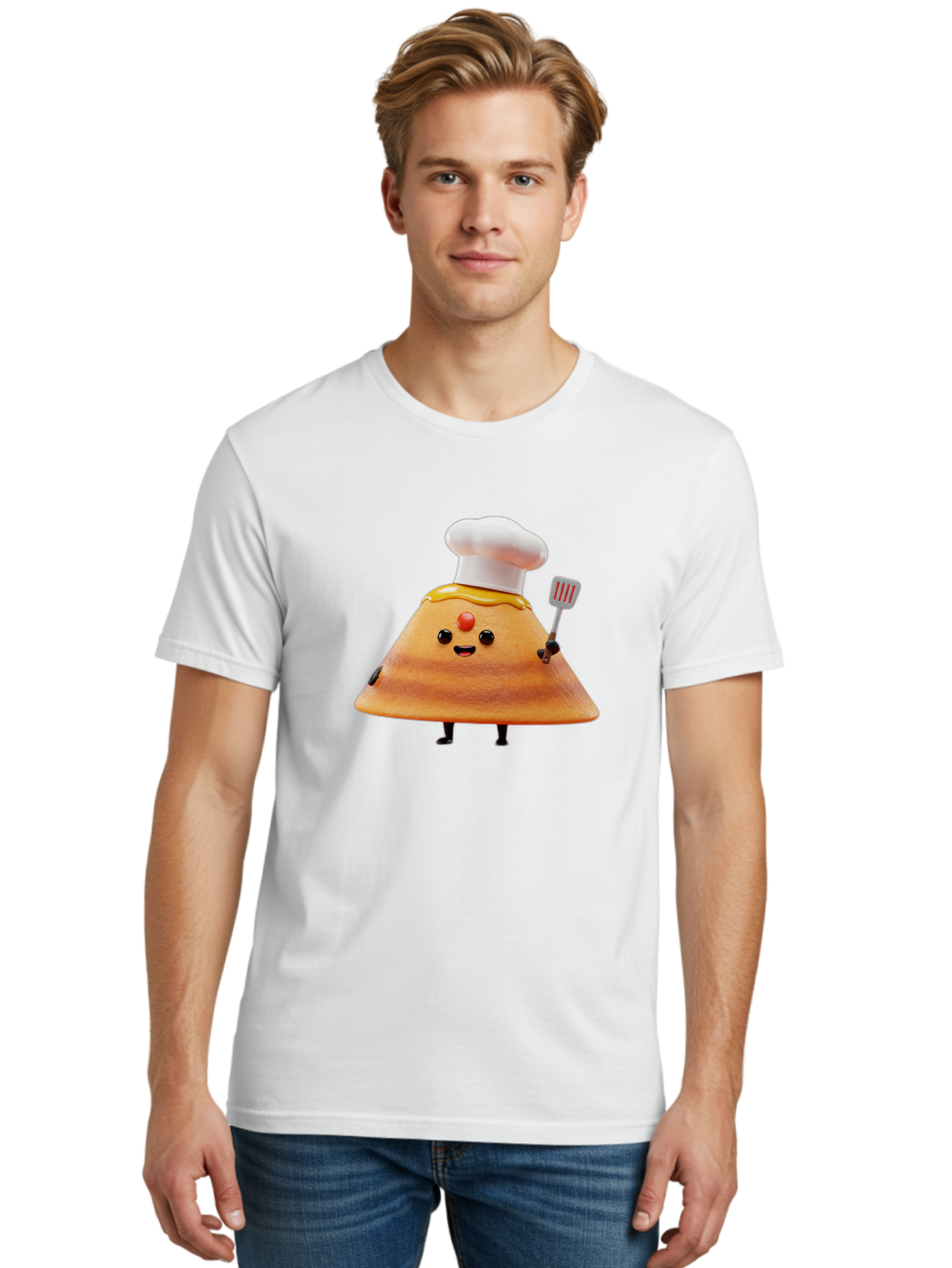 Egg-Character Men'S Graphic Tee, 100% Cotton, Comfortable Casual Summer Wear, Machine Washable, Fried Egg Cartoon Character, Chef Hat, Spatula, Cooking Utensils, Cute Face, Smiling Egg, Black Legs, Kitchen Illustration, Foodie Graphics, Baa640