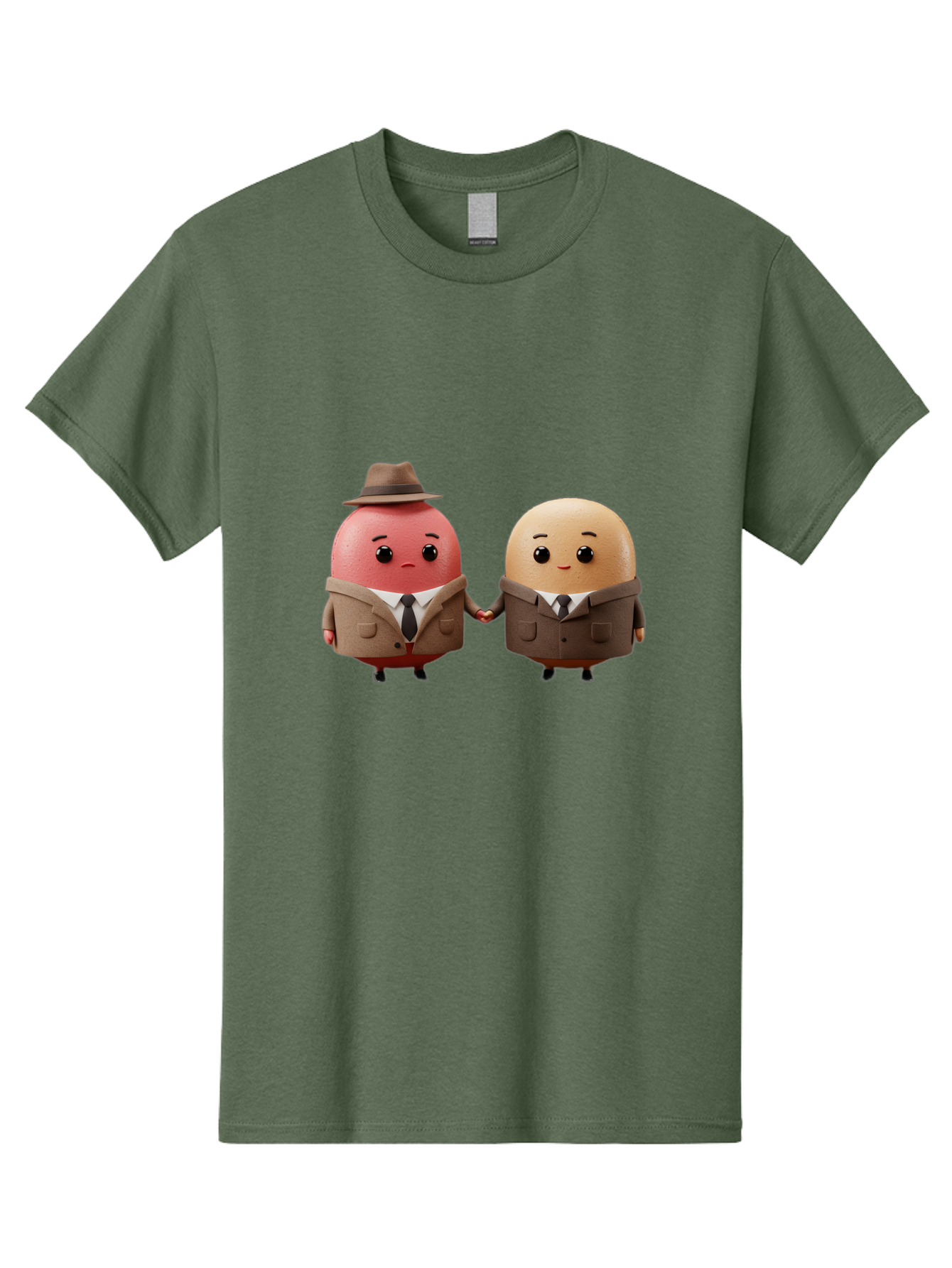 Egg-Detectives Men'S Graphic Tee, 100% Cotton, Comfortable Casual Summer Wear, Machine Washable, Cartoon Eggs In Suits, Holding Hands, 3D Characters, Whimsical Design, Comedic Relief, Funny Illustration, Quirky Friendship Baa641