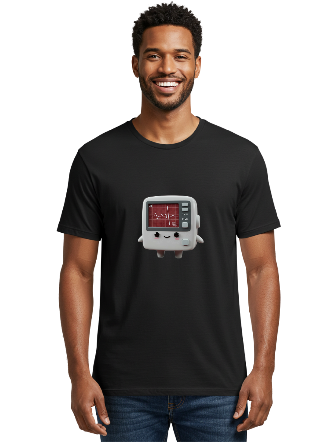 Electrocardiogram-Device Men'S Graphic Tee, 100% Cotton, Comfortable Casual Summer Wear, Machine Washable, Ecg Monitor, Heart Rate Graph, Medical Device, Cute Design, Cartoon Style, Ecg Reading, Cardiac Rhythm, Medical Technology Baa643