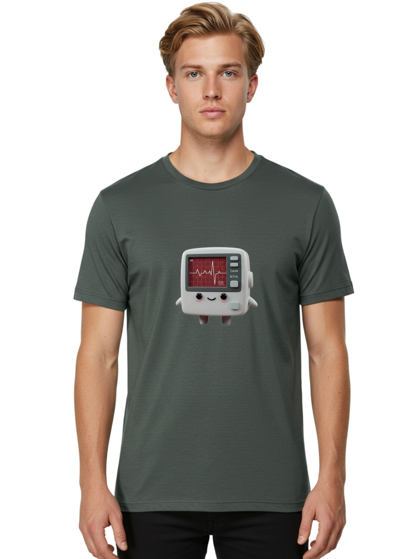 Electrocardiogram-Device Men'S Graphic Tee, 100% Cotton, Comfortable Casual Summer Wear, Machine Washable, Ecg Monitor, Heart Rate Graph, Medical Device, Cute Design, Cartoon Style, Ecg Reading, Cardiac Rhythm, Medical Technology Baa643