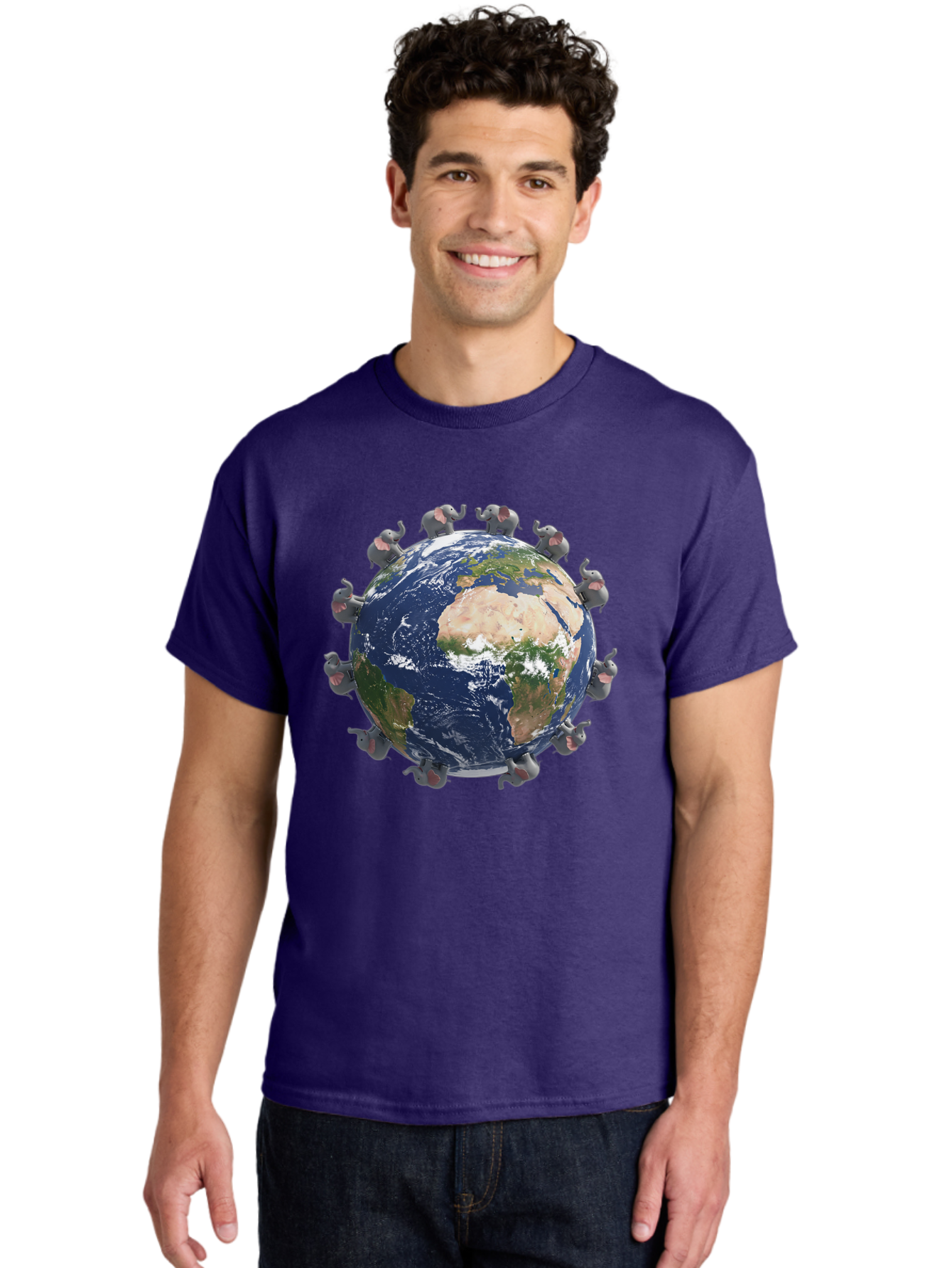 Elephants-Holding-Earth Men'S Graphic Tee, 100% Cotton, Comfortable Casual Summer Wear, Machine Washable, Elephants Surrounding The Earth, Global Unity, Conservation Efforts, Wildlife Protection, Animal Lovers, Earth'S Beauty, Baa644