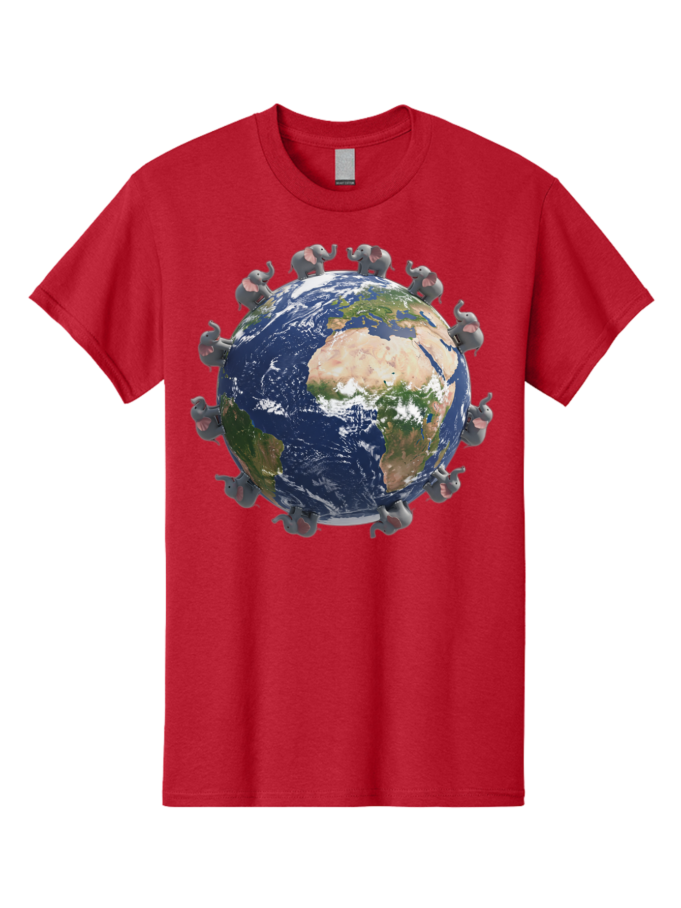 Elephants-Holding-Earth Men'S Graphic Tee, 100% Cotton, Comfortable Casual Summer Wear, Machine Washable, Elephants Surrounding The Earth, Global Unity, Conservation Efforts, Wildlife Protection, Animal Lovers, Earth'S Beauty, Baa644