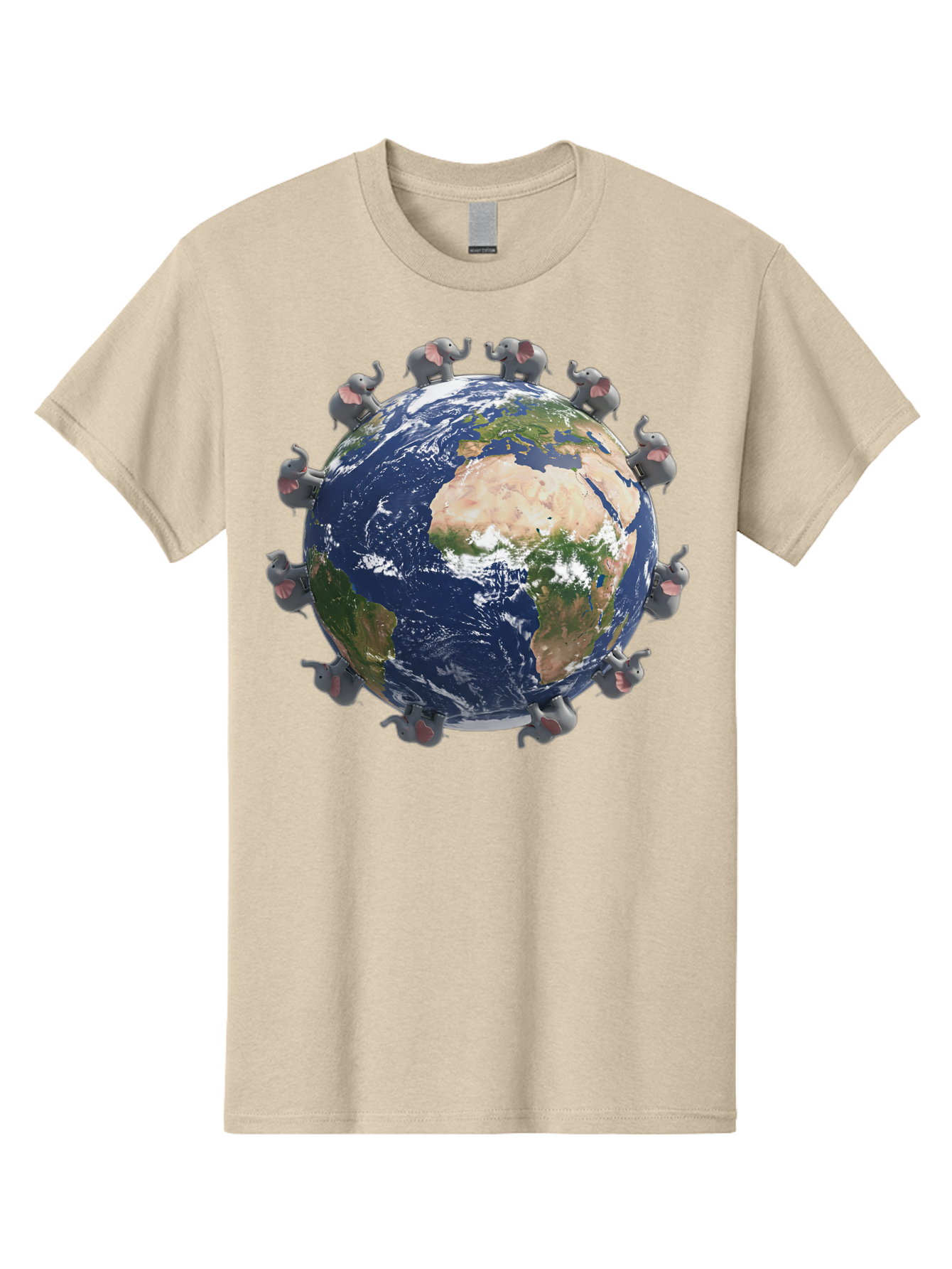 Elephants-Holding-Earth Men'S Graphic Tee, 100% Cotton, Comfortable Casual Summer Wear, Machine Washable, Elephants Surrounding The Earth, Global Unity, Conservation Efforts, Wildlife Protection, Animal Lovers, Earth'S Beauty, Baa644