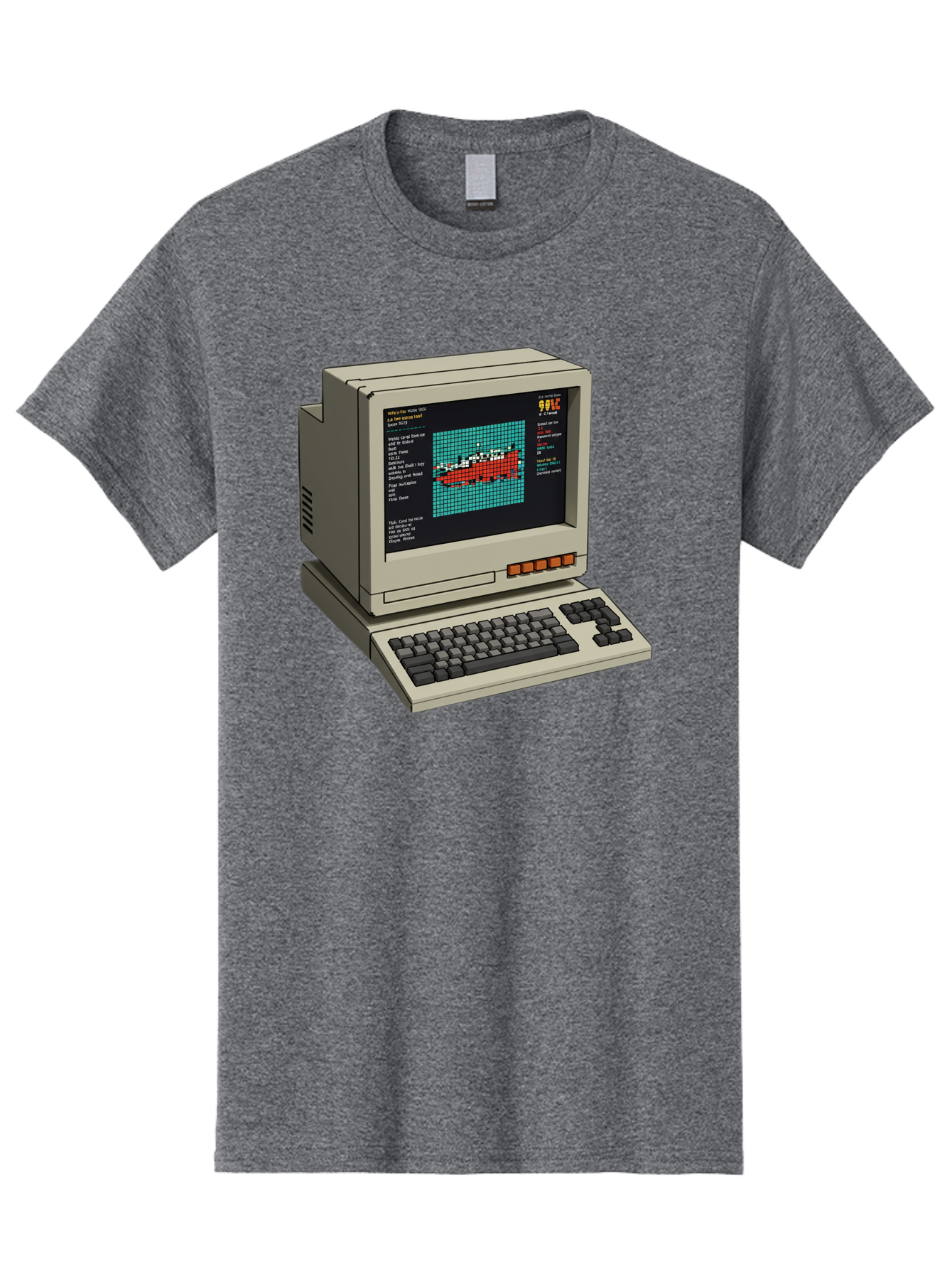 Elite-Game-On-Apple-Ii Men'S Graphic Tee, 100% Cotton, Comfortable Casual Summer Wear, Machine Washable, Retro Computer, Apple Ii, Vintage Technology, Pixel Art, Old School Gaming, 8-Bit Graphics, Red Boat, Turquoise Grid Baa645