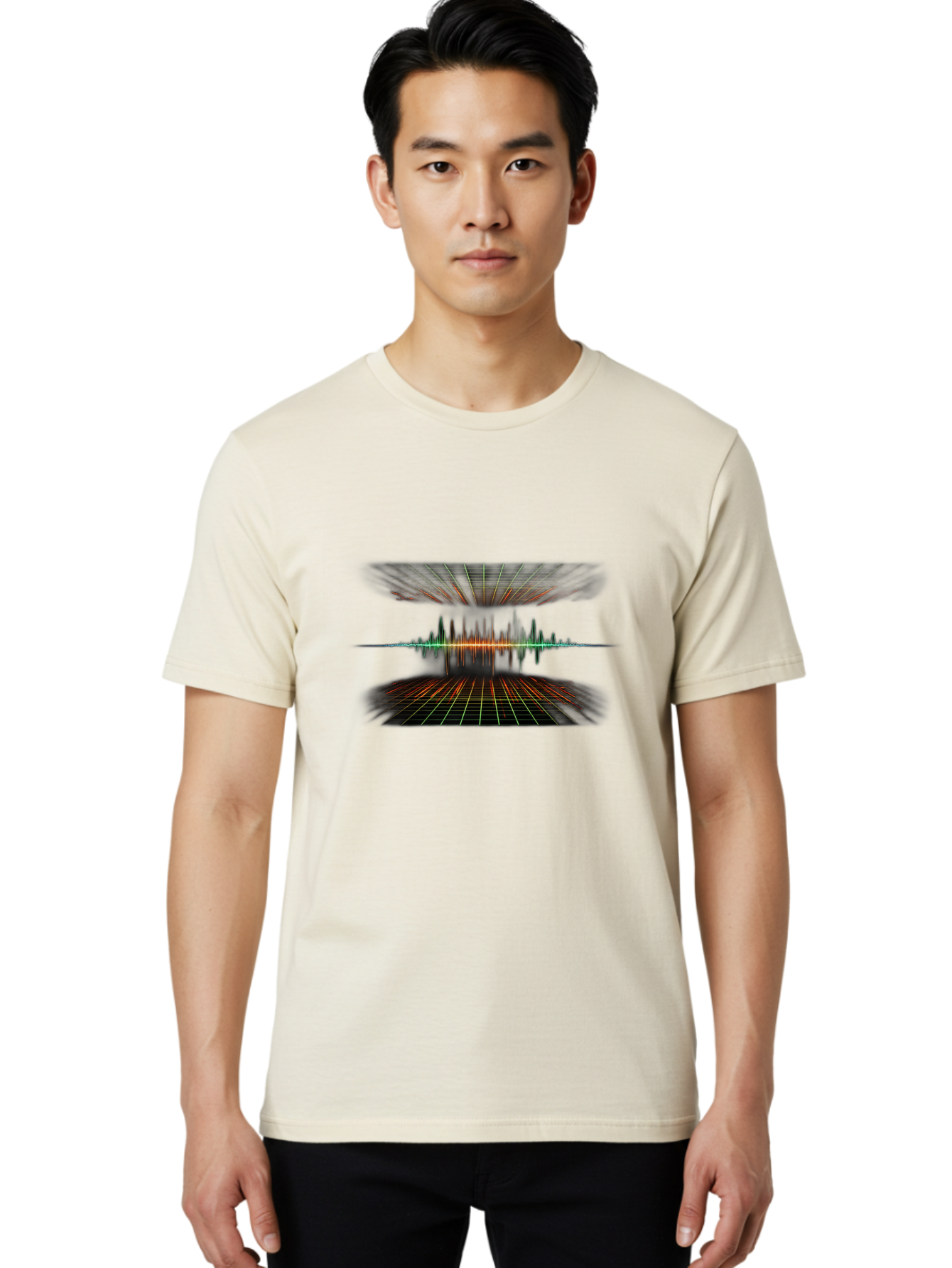 Equalizer Men'S Graphic Tee, 100% Cotton, Comfortable Casual Summer Wear, Machine Washable, Sound Wave Visualization, Audio Signal Processing, Music Production, Waveform Graphic, Grid Pattern, Dynamic Visuals, Symmetrical Design, Baa648