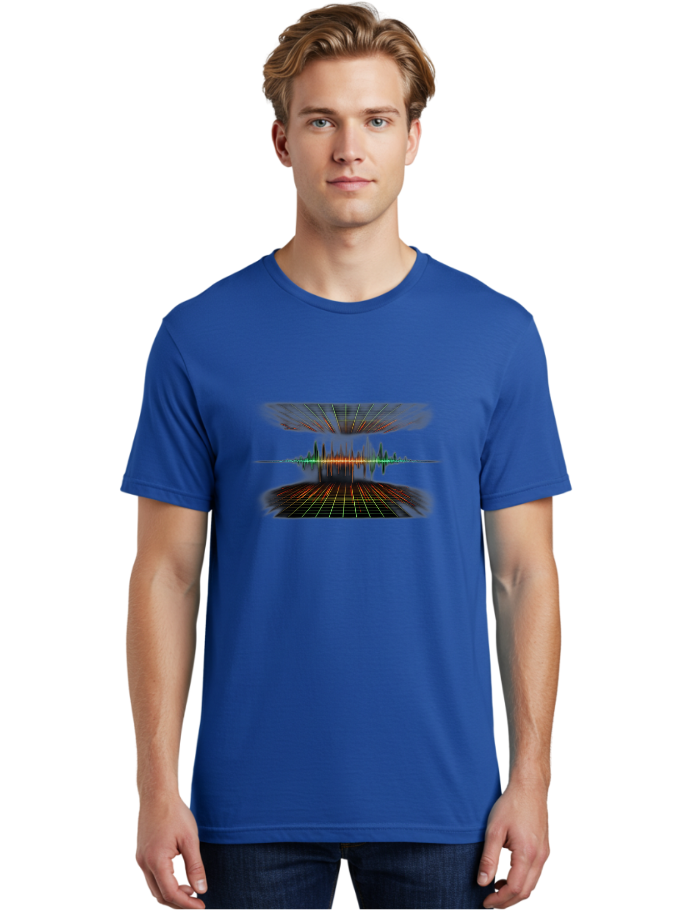 Equalizer Men'S Graphic Tee, 100% Cotton, Comfortable Casual Summer Wear, Machine Washable, Sound Wave Visualization, Audio Signal Processing, Music Production, Waveform Graphic, Grid Pattern, Dynamic Visuals, Symmetrical Design, Baa648