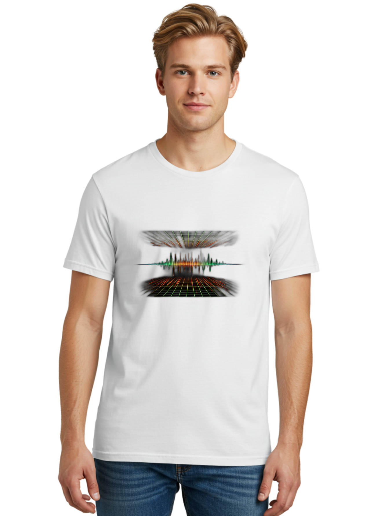 Equalizer Men'S Graphic Tee, 100% Cotton, Comfortable Casual Summer Wear, Machine Washable, Sound Wave Visualization, Audio Signal Processing, Music Production, Waveform Graphic, Grid Pattern, Dynamic Visuals, Symmetrical Design, Baa648