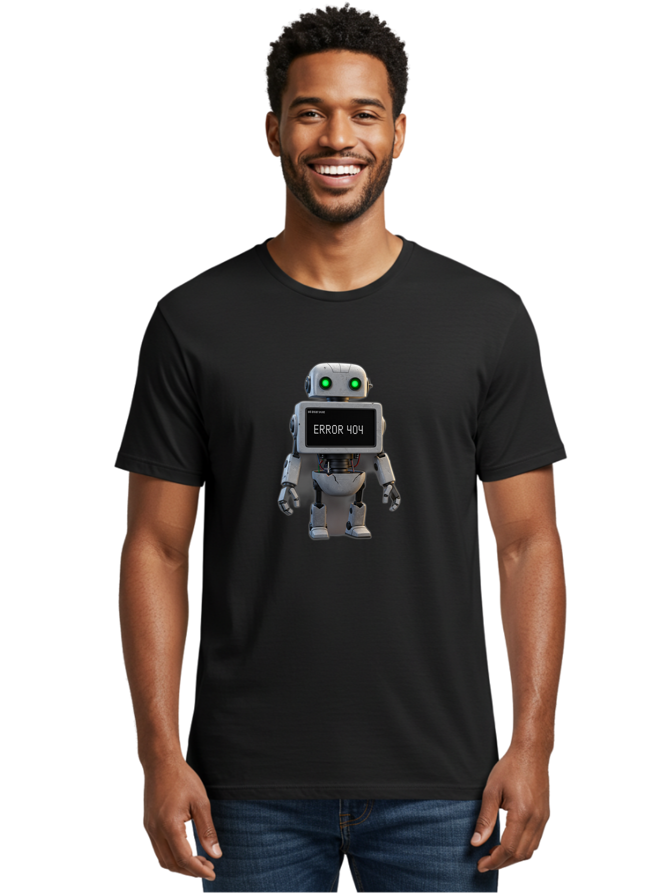 Error-404-2 Men'S Graphic Tee, 100% Cotton, Comfortable Casual Summer Wear, Machine Washable, Robot Showing Error Message, Malfunctioning Robot, Digital Glitch, Error 404, Futuristic Android, Robotic Failure Baa650