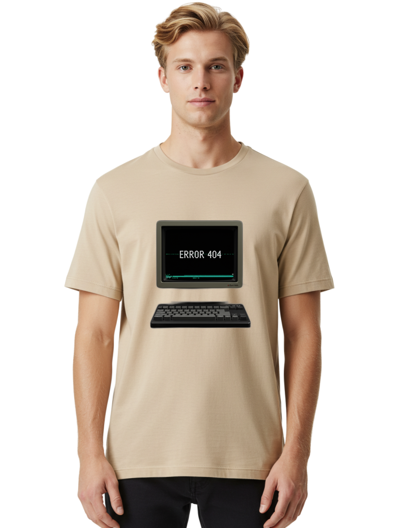 Error-404 Men'S Graphic Tee, 100% Cotton, Comfortable Casual Summer Wear, Machine Washable, Error 404 Message, Computer Monitor, Keyboard, Old Computer, Retro Technology, Error Screen, 404 Page Not Found, Vintage Computer Hardware, Baa652