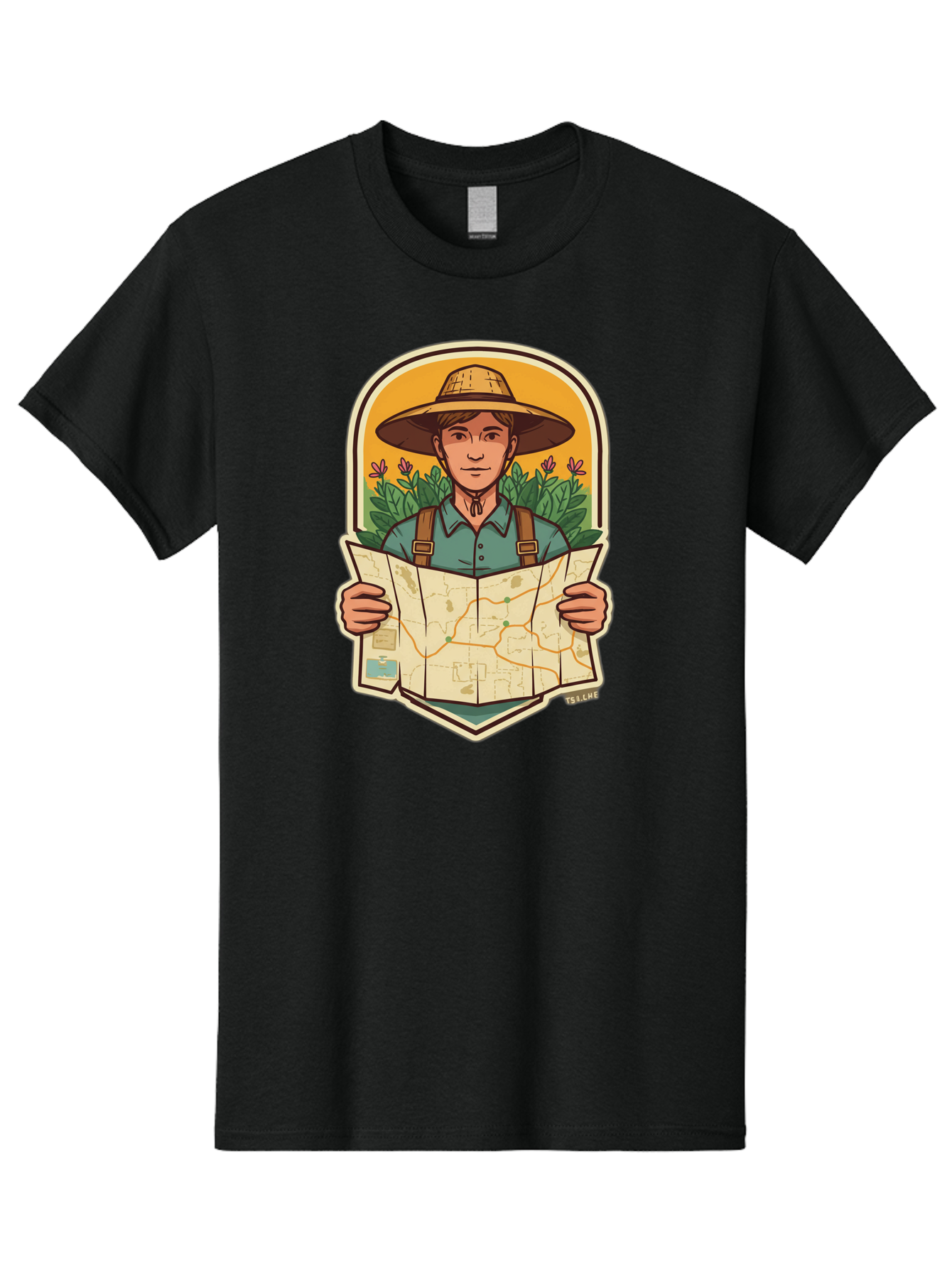 Explorer-With-Map Men'S Graphic Tee, 100% Cotton, Comfortable Casual Summer Wear, Machine Washable, Hiker With Map, Outdoor Adventure, Travel Planning, Exploration, Nature Reserve, Wilderness, Trekking, Outdoor Enthusiast, Navigation, Route Baa653