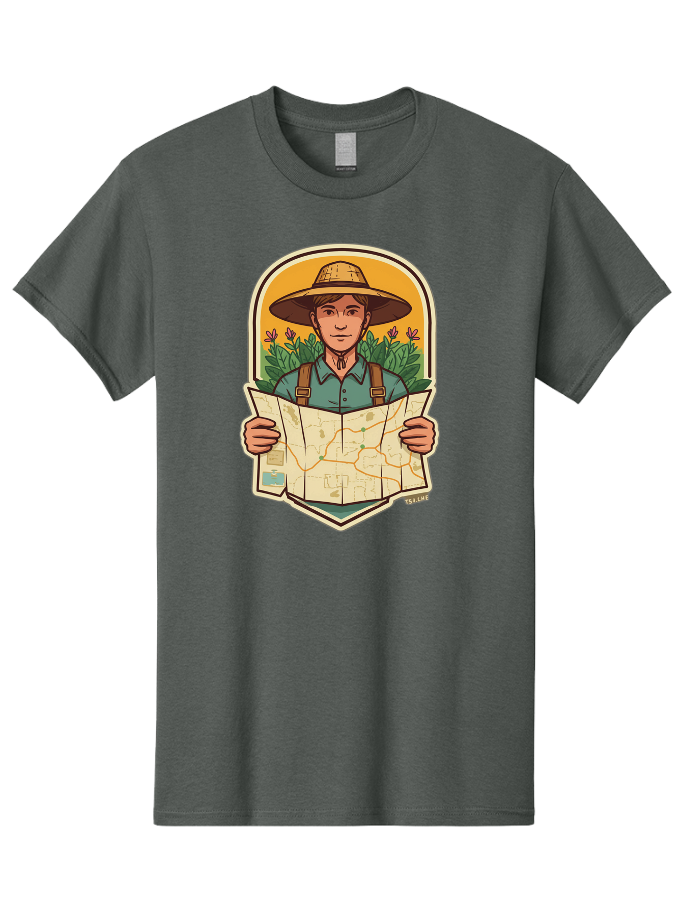 Explorer-With-Map Men'S Graphic Tee, 100% Cotton, Comfortable Casual Summer Wear, Machine Washable, Hiker With Map, Outdoor Adventure, Travel Planning, Exploration, Nature Reserve, Wilderness, Trekking, Outdoor Enthusiast, Navigation, Route Baa653
