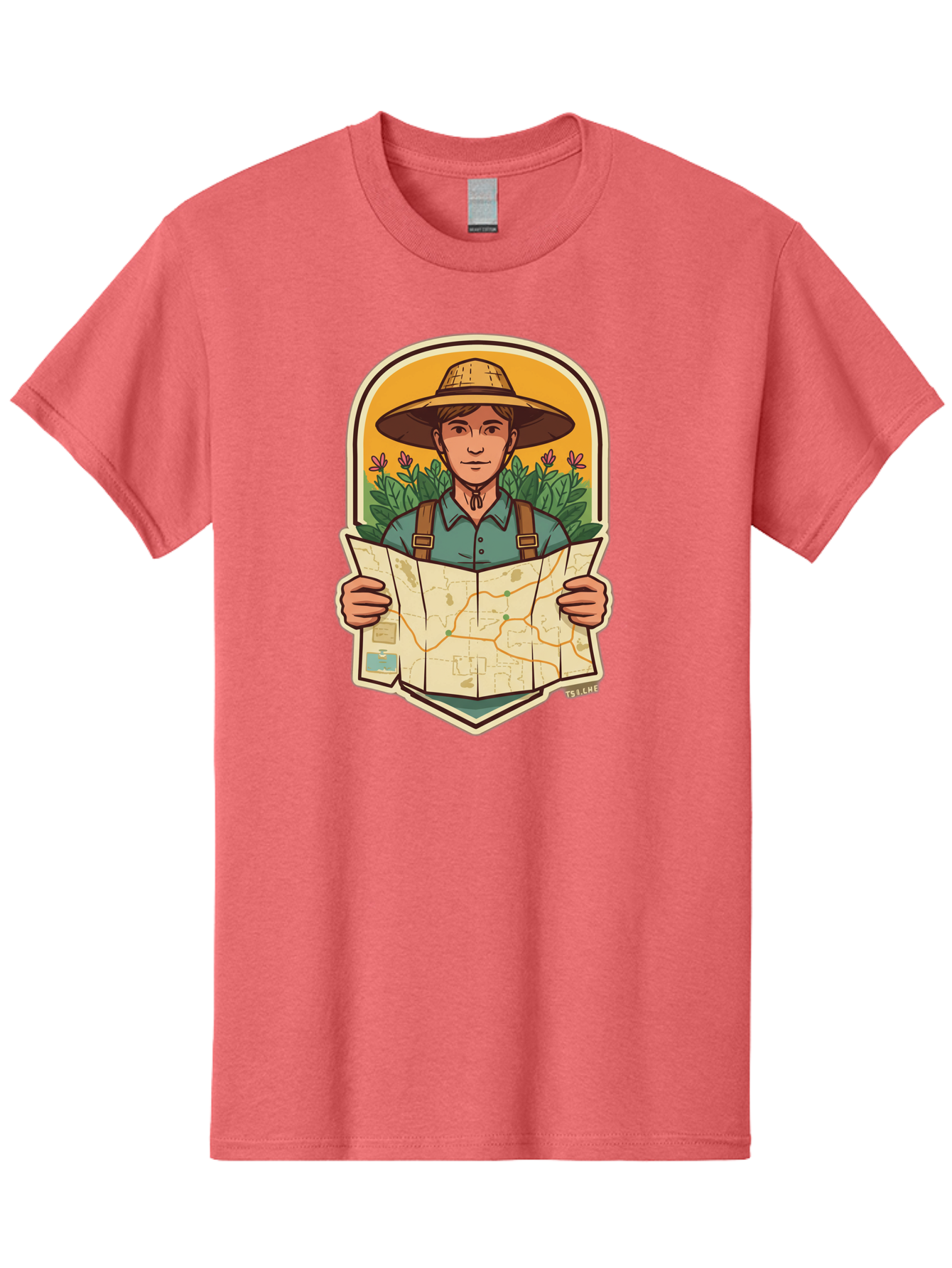 Explorer-With-Map Men'S Graphic Tee, 100% Cotton, Comfortable Casual Summer Wear, Machine Washable, Hiker With Map, Outdoor Adventure, Travel Planning, Exploration, Nature Reserve, Wilderness, Trekking, Outdoor Enthusiast, Navigation, Route Baa653