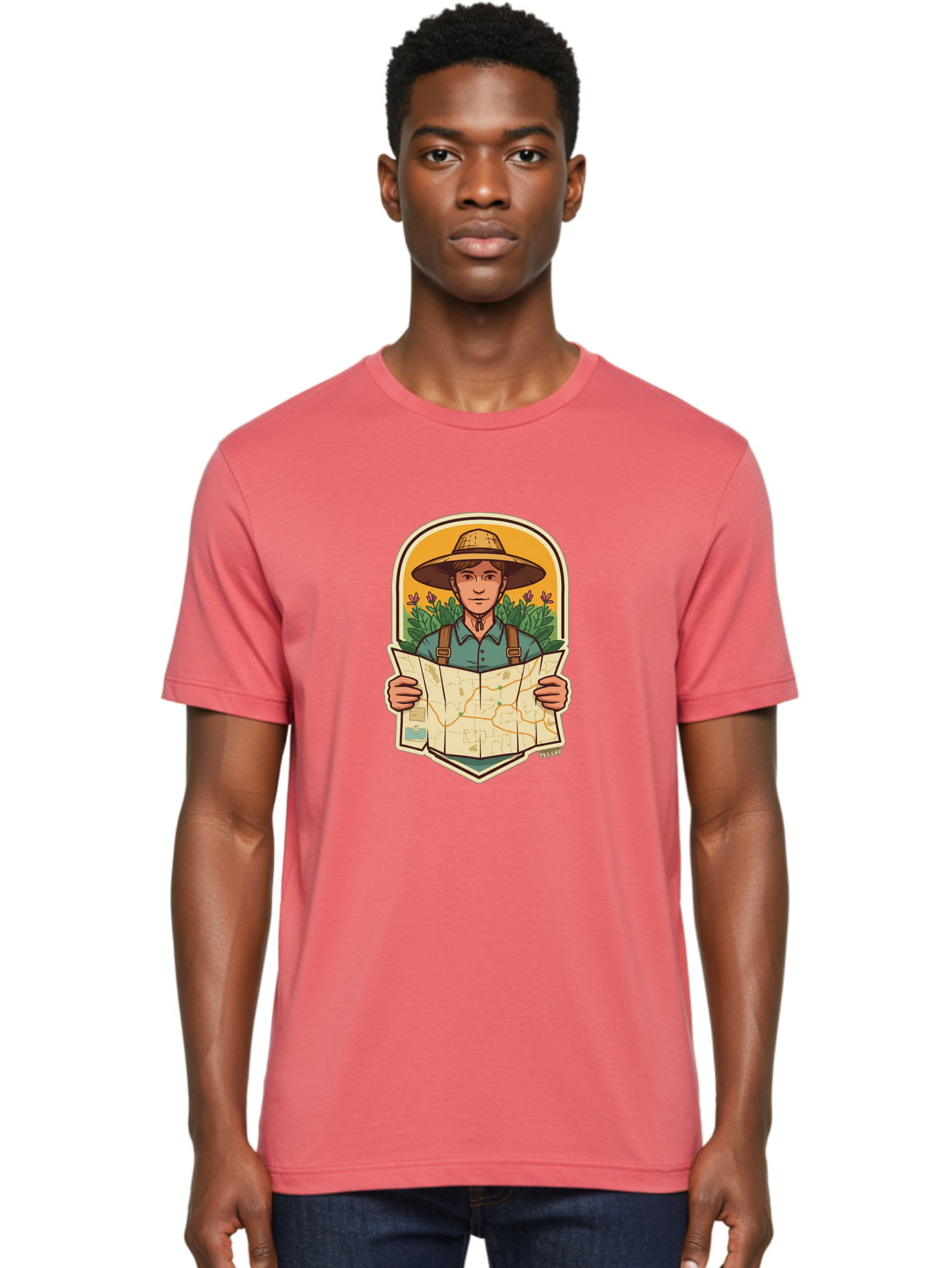 Explorer-With-Map Men'S Graphic Tee, 100% Cotton, Comfortable Casual Summer Wear, Machine Washable, Hiker With Map, Outdoor Adventure, Travel Planning, Exploration, Nature Reserve, Wilderness, Trekking, Outdoor Enthusiast, Navigation, Route Baa653