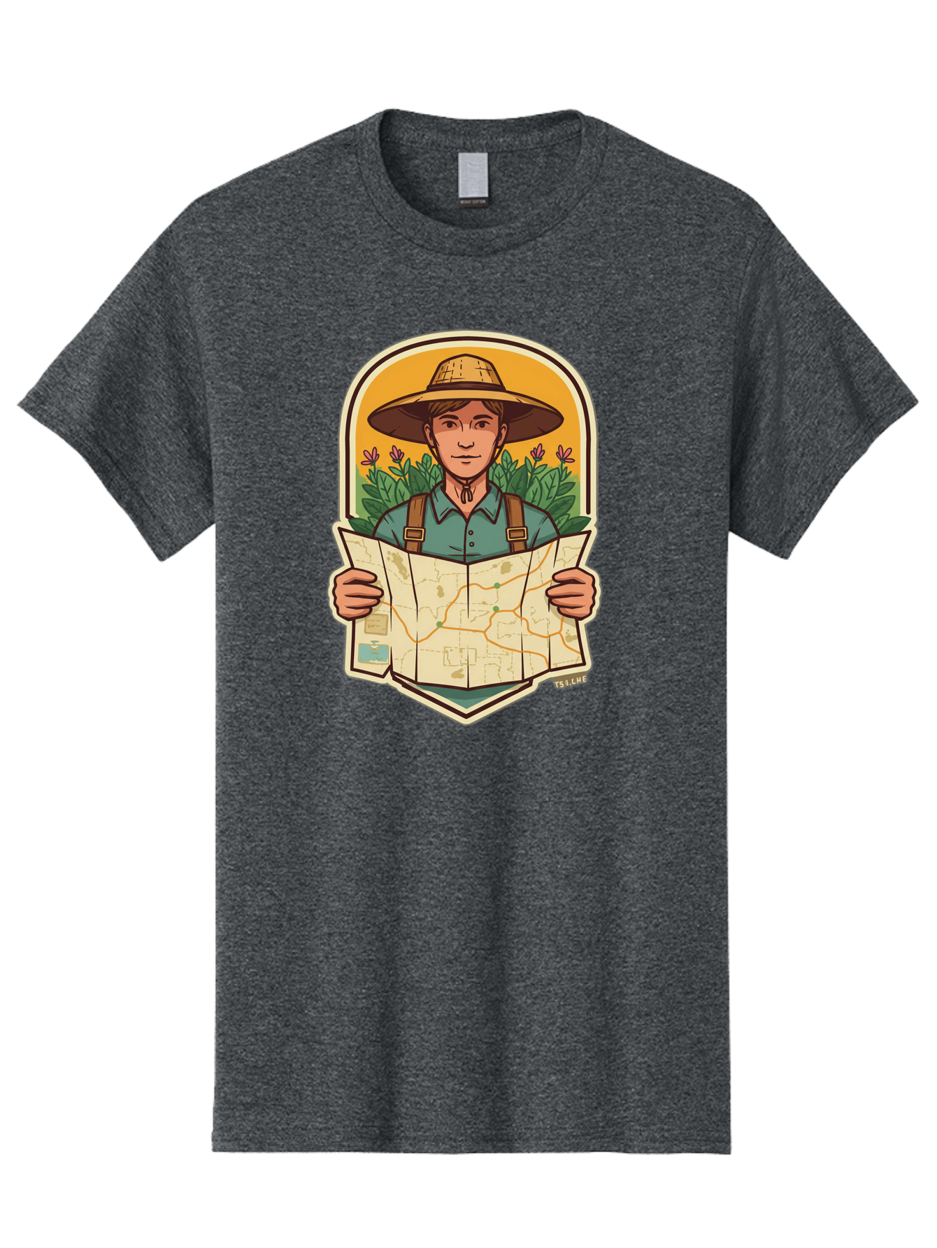 Explorer-With-Map Men'S Graphic Tee, 100% Cotton, Comfortable Casual Summer Wear, Machine Washable, Hiker With Map, Outdoor Adventure, Travel Planning, Exploration, Nature Reserve, Wilderness, Trekking, Outdoor Enthusiast, Navigation, Route Baa653