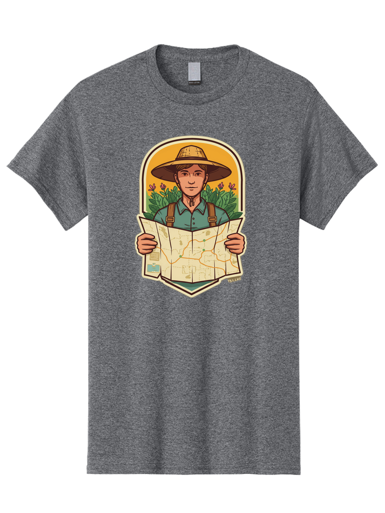 Explorer-With-Map Men'S Graphic Tee, 100% Cotton, Comfortable Casual Summer Wear, Machine Washable, Hiker With Map, Outdoor Adventure, Travel Planning, Exploration, Nature Reserve, Wilderness, Trekking, Outdoor Enthusiast, Navigation, Route Baa653