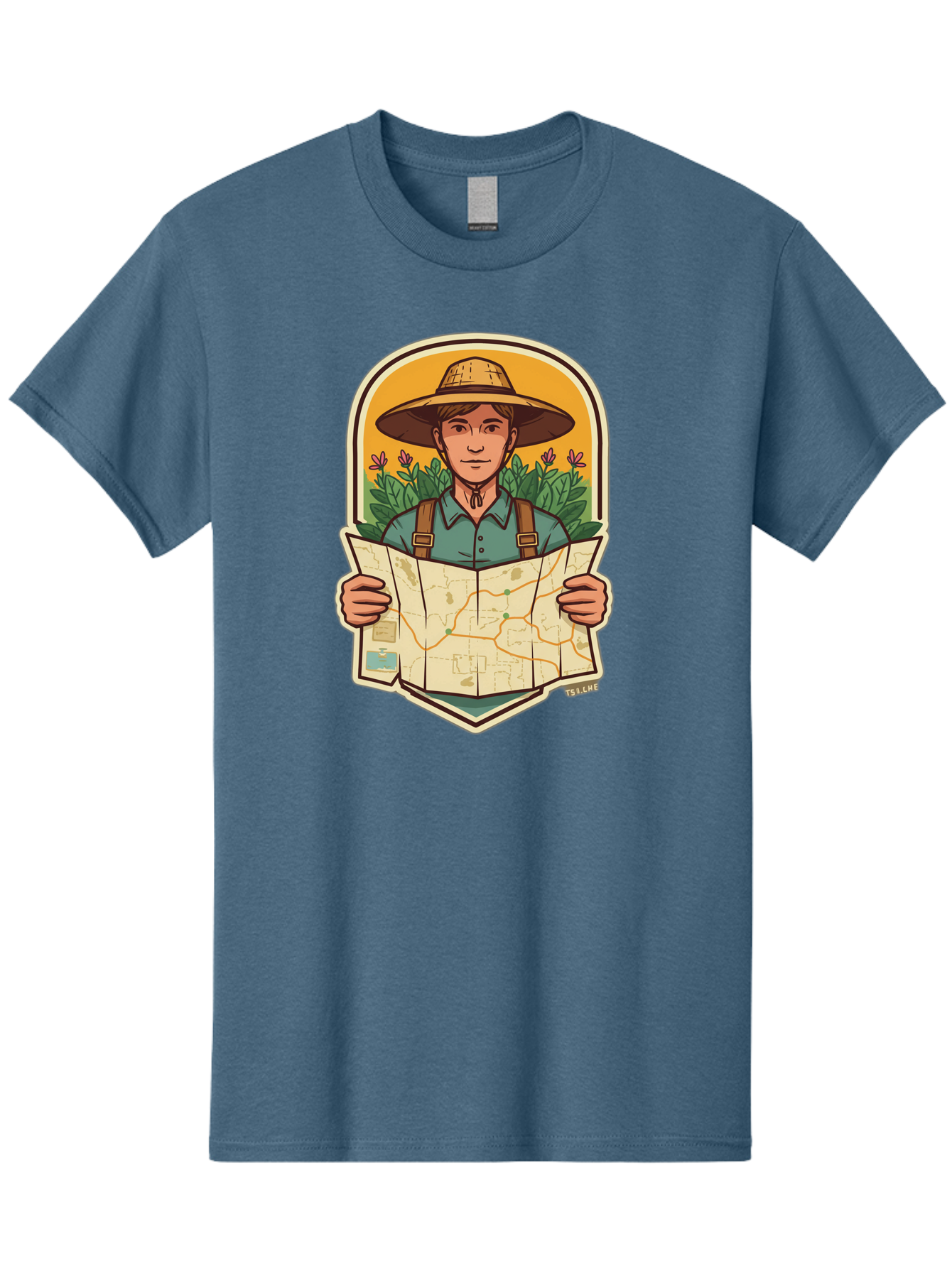 Explorer-With-Map Men'S Graphic Tee, 100% Cotton, Comfortable Casual Summer Wear, Machine Washable, Hiker With Map, Outdoor Adventure, Travel Planning, Exploration, Nature Reserve, Wilderness, Trekking, Outdoor Enthusiast, Navigation, Route Baa653