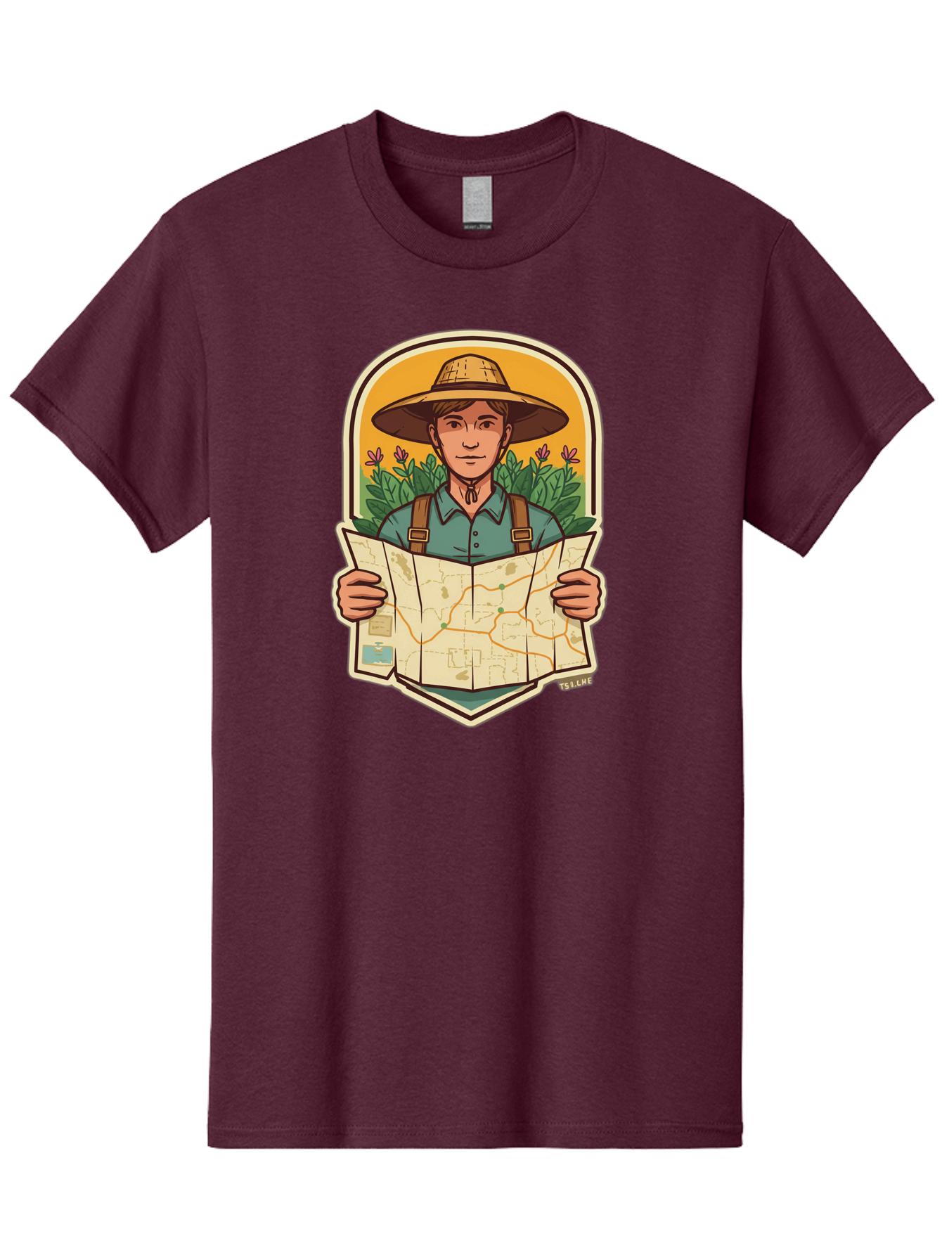 Explorer-With-Map Men'S Graphic Tee, 100% Cotton, Comfortable Casual Summer Wear, Machine Washable, Hiker With Map, Outdoor Adventure, Travel Planning, Exploration, Nature Reserve, Wilderness, Trekking, Outdoor Enthusiast, Navigation, Route Baa653