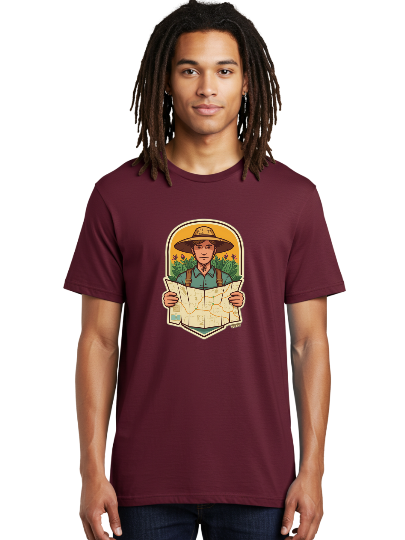 Explorer-With-Map Men'S Graphic Tee, 100% Cotton, Comfortable Casual Summer Wear, Machine Washable, Hiker With Map, Outdoor Adventure, Travel Planning, Exploration, Nature Reserve, Wilderness, Trekking, Outdoor Enthusiast, Navigation, Route Baa653