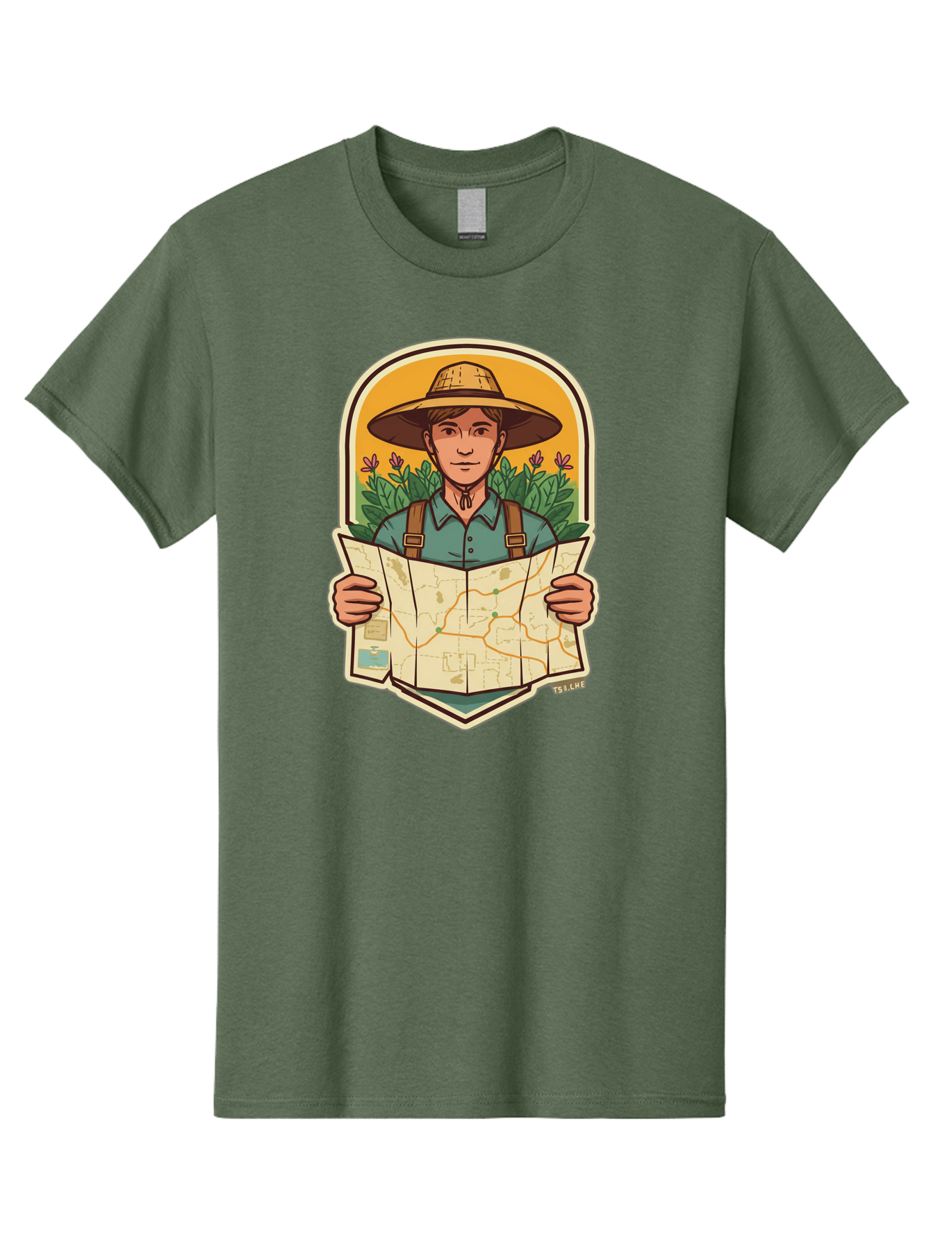 Explorer-With-Map Men'S Graphic Tee, 100% Cotton, Comfortable Casual Summer Wear, Machine Washable, Hiker With Map, Outdoor Adventure, Travel Planning, Exploration, Nature Reserve, Wilderness, Trekking, Outdoor Enthusiast, Navigation, Route Baa653