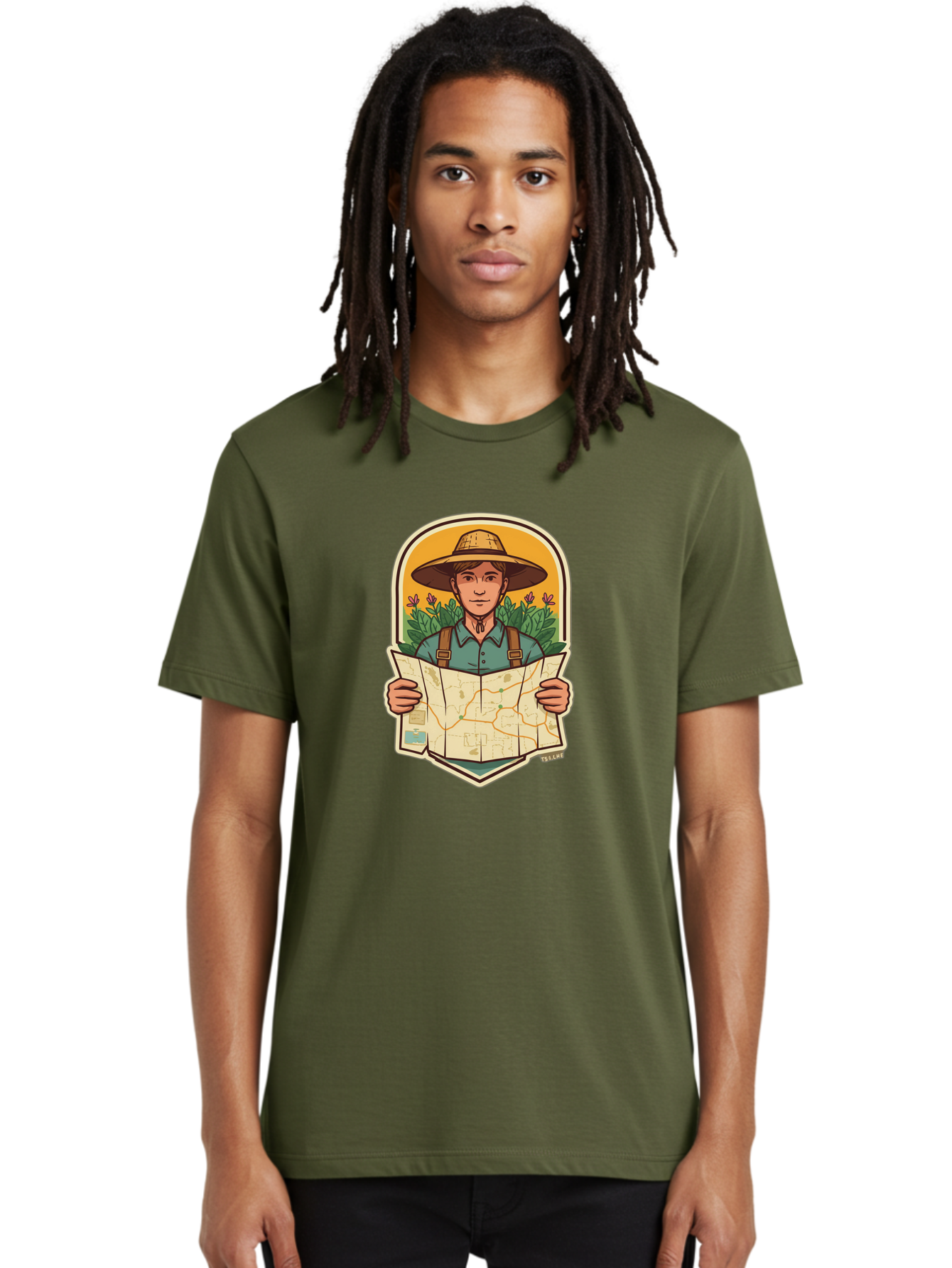 Explorer-With-Map Men'S Graphic Tee, 100% Cotton, Comfortable Casual Summer Wear, Machine Washable, Hiker With Map, Outdoor Adventure, Travel Planning, Exploration, Nature Reserve, Wilderness, Trekking, Outdoor Enthusiast, Navigation, Route Baa653