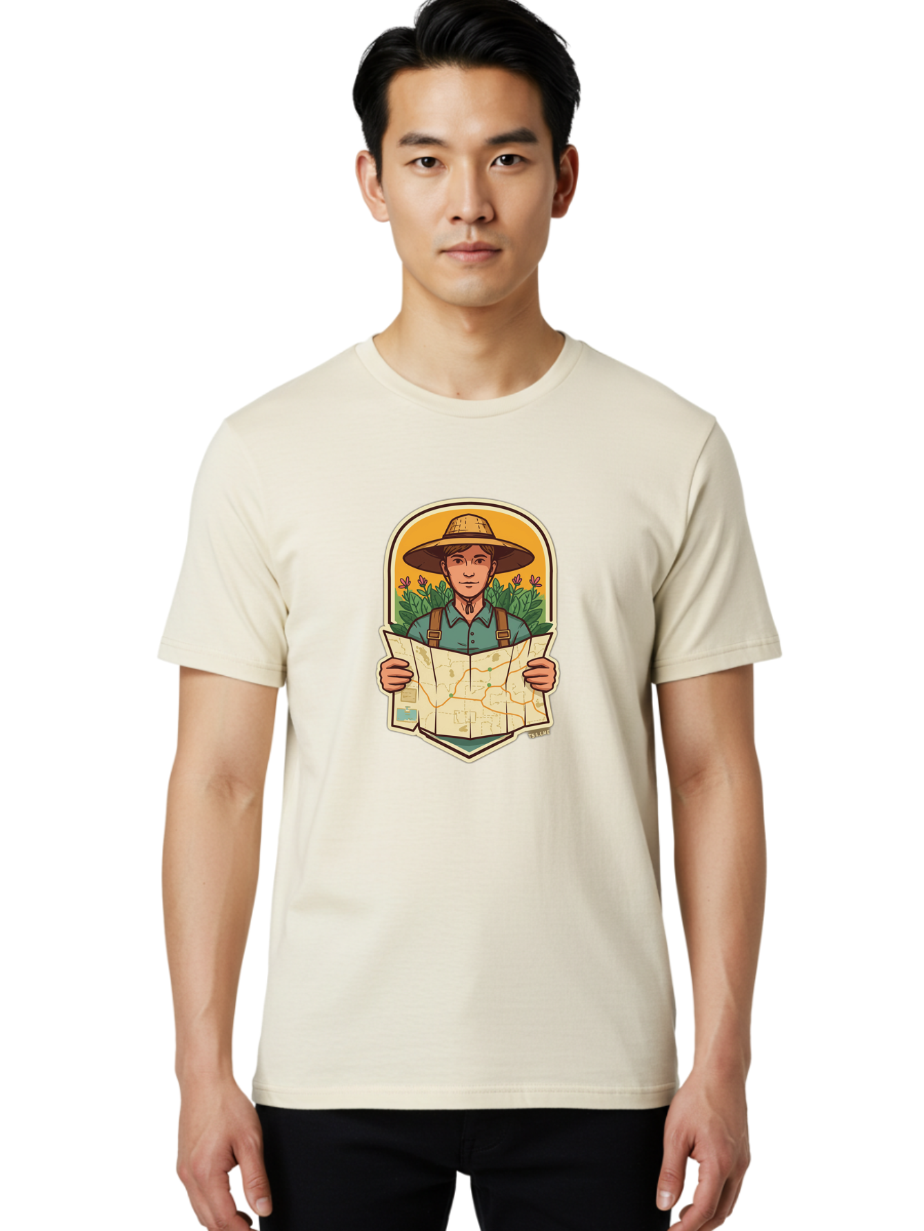 Explorer-With-Map Men'S Graphic Tee, 100% Cotton, Comfortable Casual Summer Wear, Machine Washable, Hiker With Map, Outdoor Adventure, Travel Planning, Exploration, Nature Reserve, Wilderness, Trekking, Outdoor Enthusiast, Navigation, Route Baa653