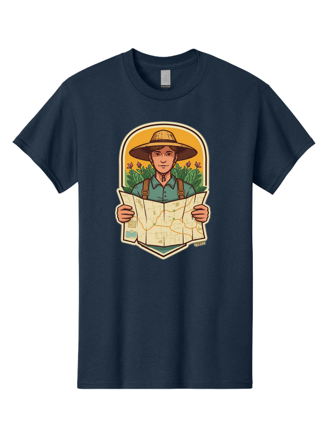 Explorer-With-Map Men'S Graphic Tee, 100% Cotton, Comfortable Casual Summer Wear, Machine Washable, Hiker With Map, Outdoor Adventure, Travel Planning, Exploration, Nature Reserve, Wilderness, Trekking, Outdoor Enthusiast, Navigation, Route Baa653
