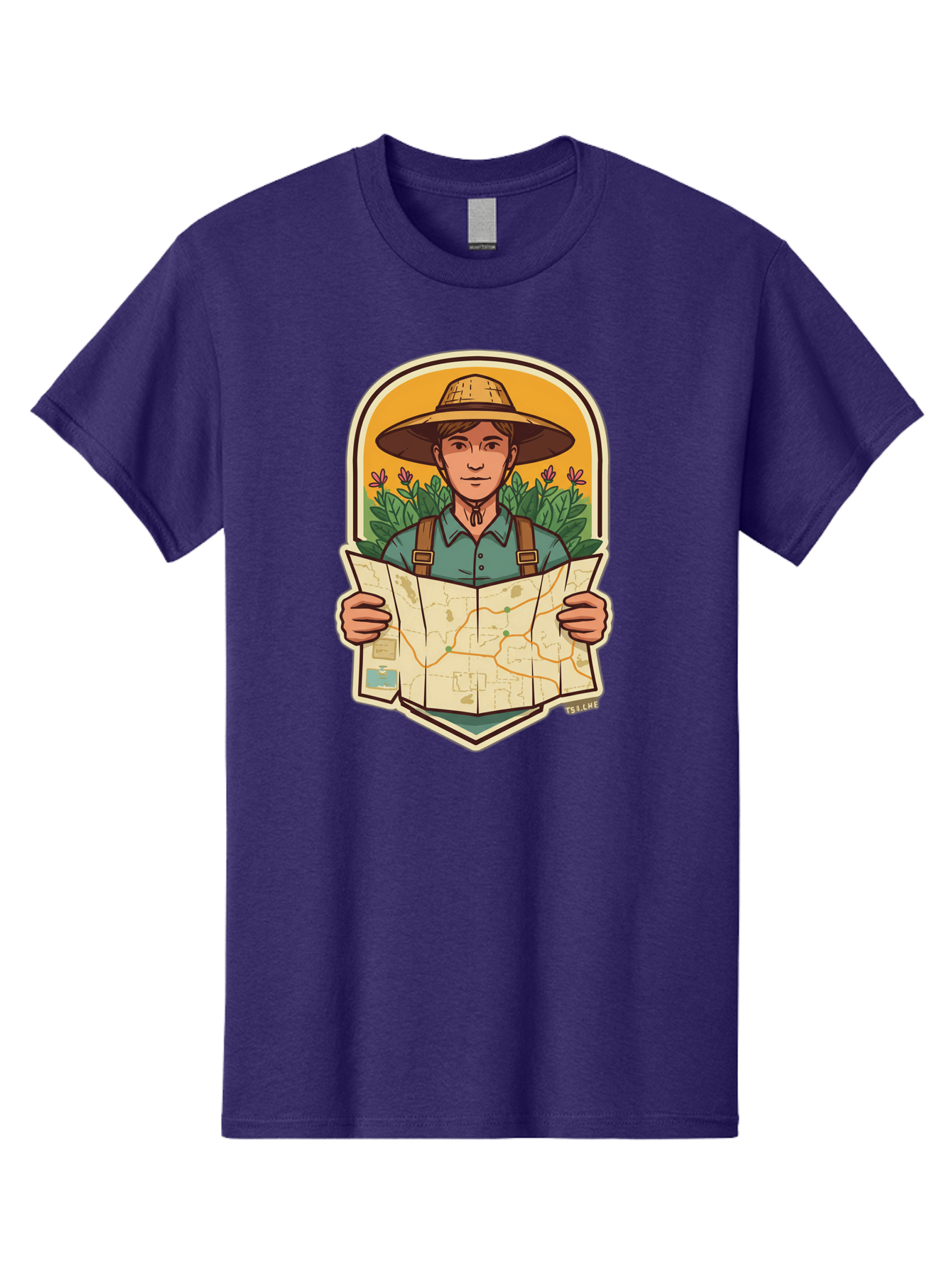 Explorer-With-Map Men'S Graphic Tee, 100% Cotton, Comfortable Casual Summer Wear, Machine Washable, Hiker With Map, Outdoor Adventure, Travel Planning, Exploration, Nature Reserve, Wilderness, Trekking, Outdoor Enthusiast, Navigation, Route Baa653