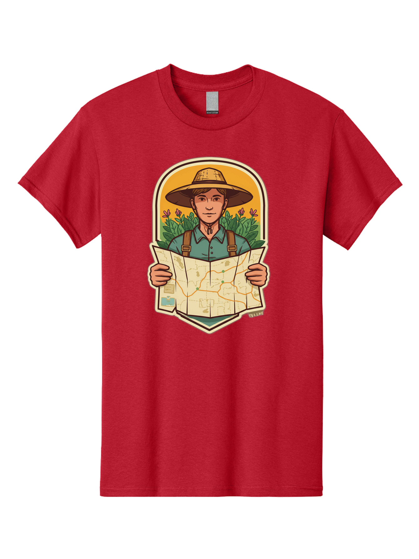 Explorer-With-Map Men'S Graphic Tee, 100% Cotton, Comfortable Casual Summer Wear, Machine Washable, Hiker With Map, Outdoor Adventure, Travel Planning, Exploration, Nature Reserve, Wilderness, Trekking, Outdoor Enthusiast, Navigation, Route Baa653
