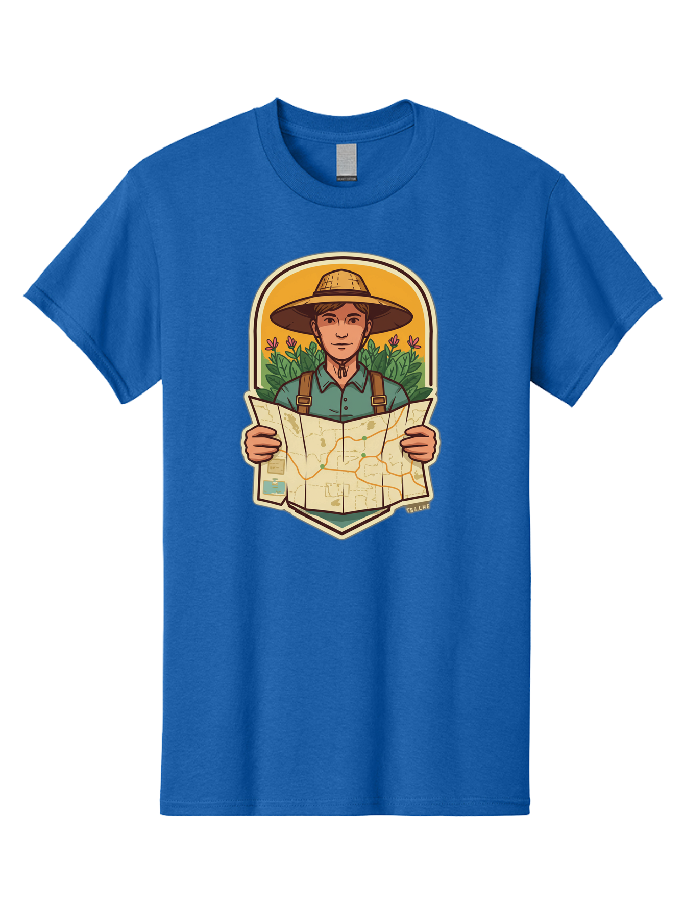 Explorer-With-Map Men'S Graphic Tee, 100% Cotton, Comfortable Casual Summer Wear, Machine Washable, Hiker With Map, Outdoor Adventure, Travel Planning, Exploration, Nature Reserve, Wilderness, Trekking, Outdoor Enthusiast, Navigation, Route Baa653