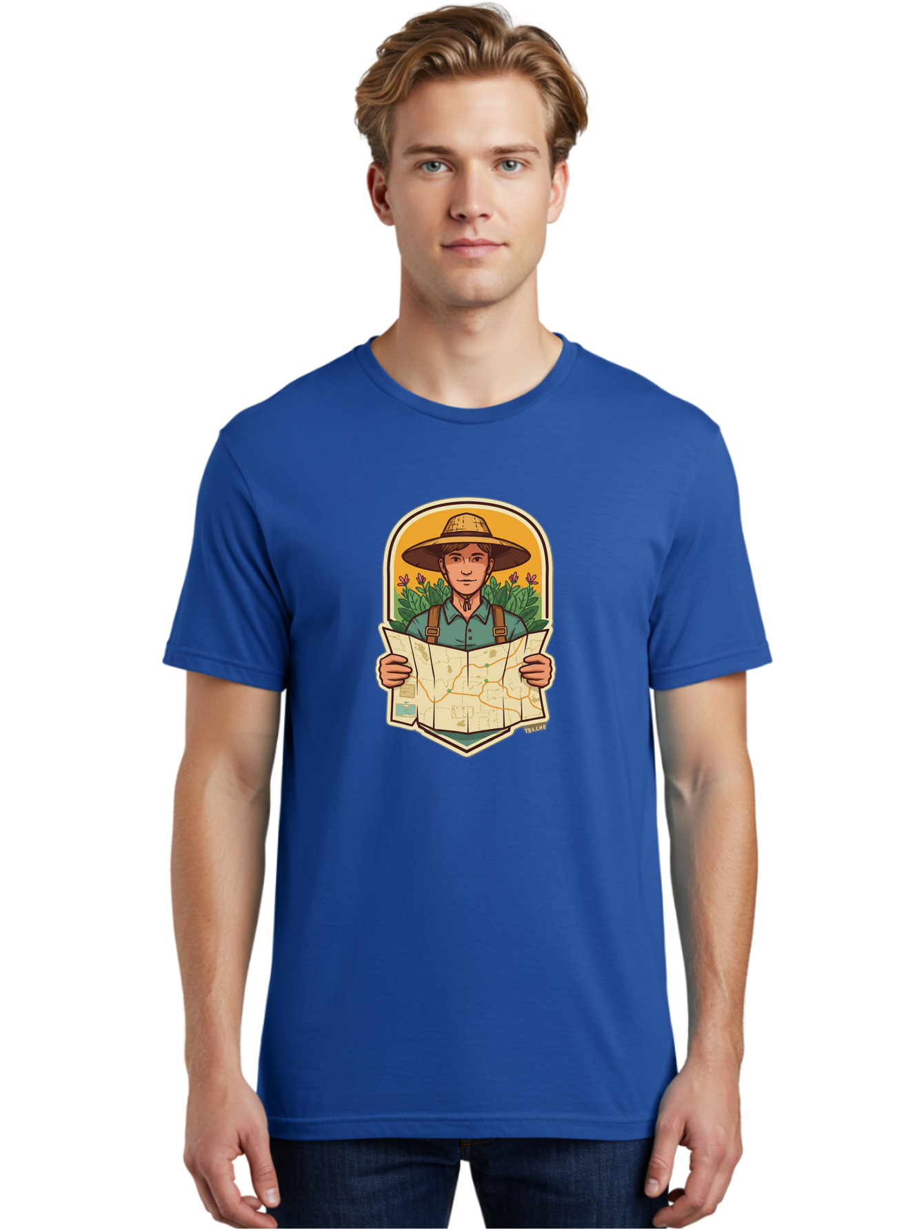 Explorer-With-Map Men'S Graphic Tee, 100% Cotton, Comfortable Casual Summer Wear, Machine Washable, Hiker With Map, Outdoor Adventure, Travel Planning, Exploration, Nature Reserve, Wilderness, Trekking, Outdoor Enthusiast, Navigation, Route Baa653
