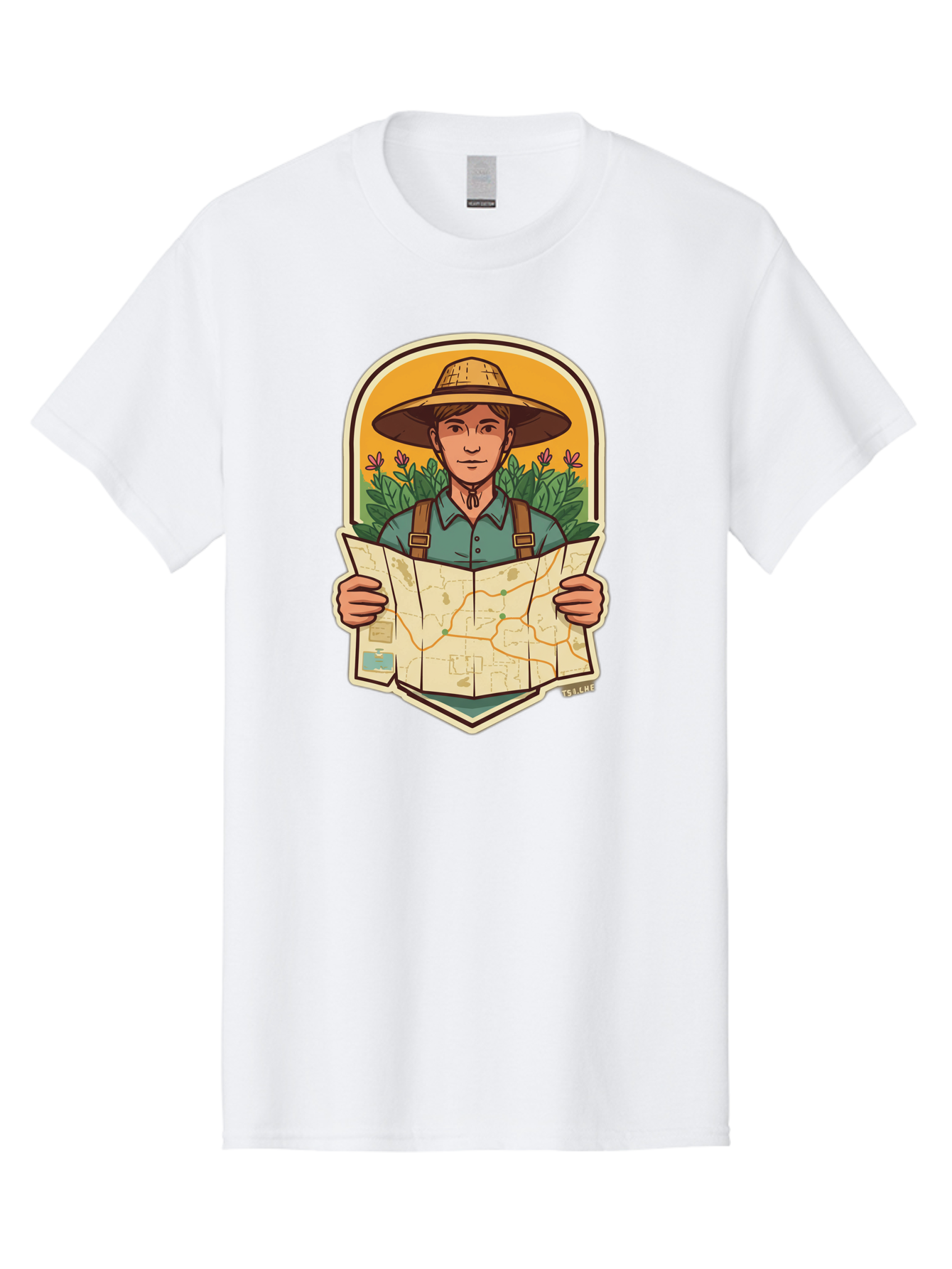 Explorer-With-Map Men'S Graphic Tee, 100% Cotton, Comfortable Casual Summer Wear, Machine Washable, Hiker With Map, Outdoor Adventure, Travel Planning, Exploration, Nature Reserve, Wilderness, Trekking, Outdoor Enthusiast, Navigation, Route Baa653