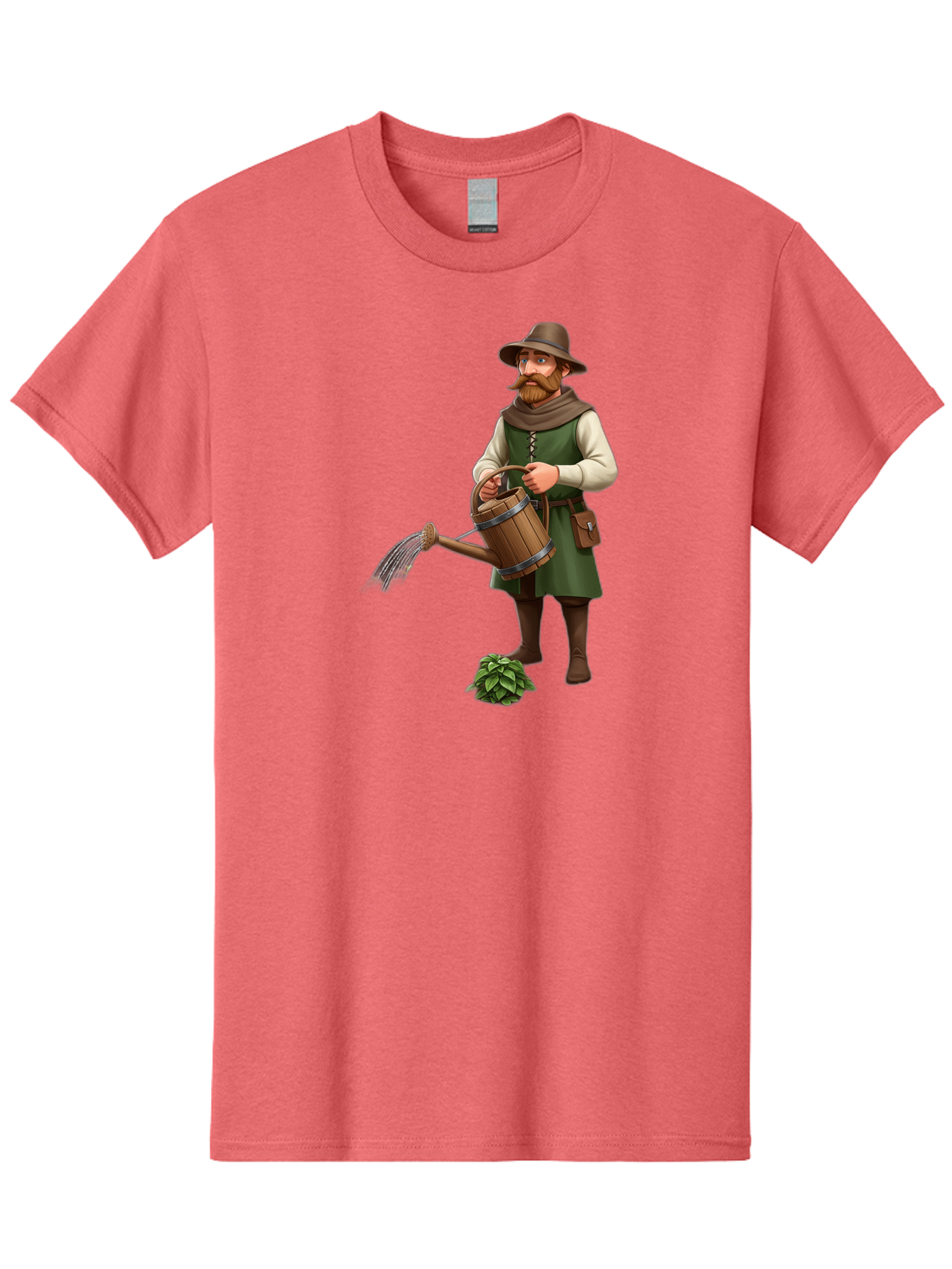 Farmer-Hops Men'S Graphic Tee, 100% Cotton, Comfortable Casual Summer Wear, Machine Washable, Cartoon Farmer, Gardening Tools, Watering Can, Rustic Clothing, Hat, Beard, Hop Plant, Agricultural Work, Manual Labor, Traditional Farming Baa655