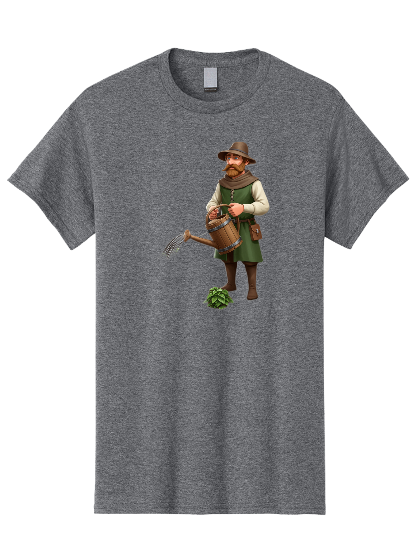 Farmer-Hops Men'S Graphic Tee, 100% Cotton, Comfortable Casual Summer Wear, Machine Washable, Cartoon Farmer, Gardening Tools, Watering Can, Rustic Clothing, Hat, Beard, Hop Plant, Agricultural Work, Manual Labor, Traditional Farming Baa655