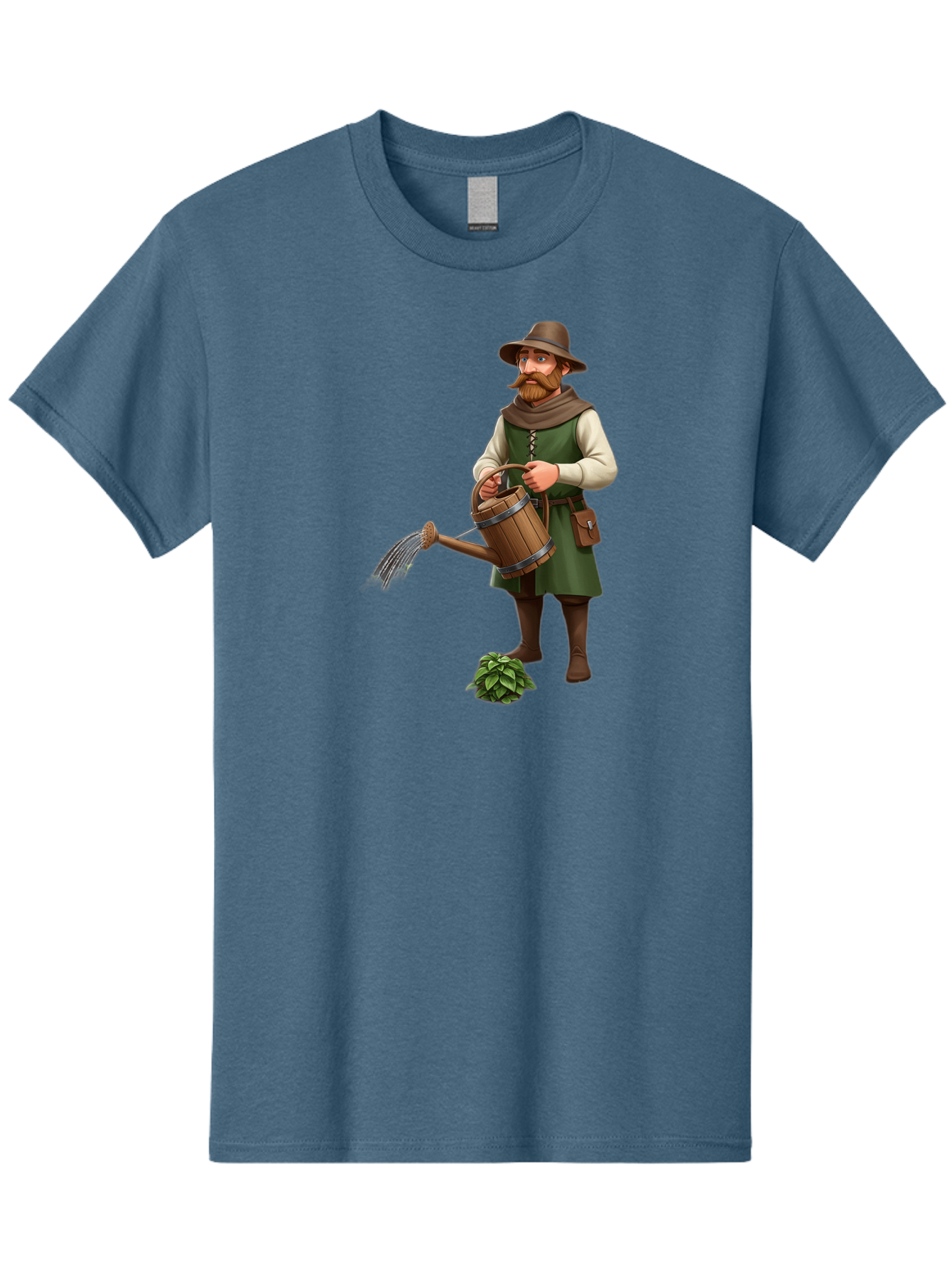 Farmer-Hops Men'S Graphic Tee, 100% Cotton, Comfortable Casual Summer Wear, Machine Washable, Cartoon Farmer, Gardening Tools, Watering Can, Rustic Clothing, Hat, Beard, Hop Plant, Agricultural Work, Manual Labor, Traditional Farming Baa655