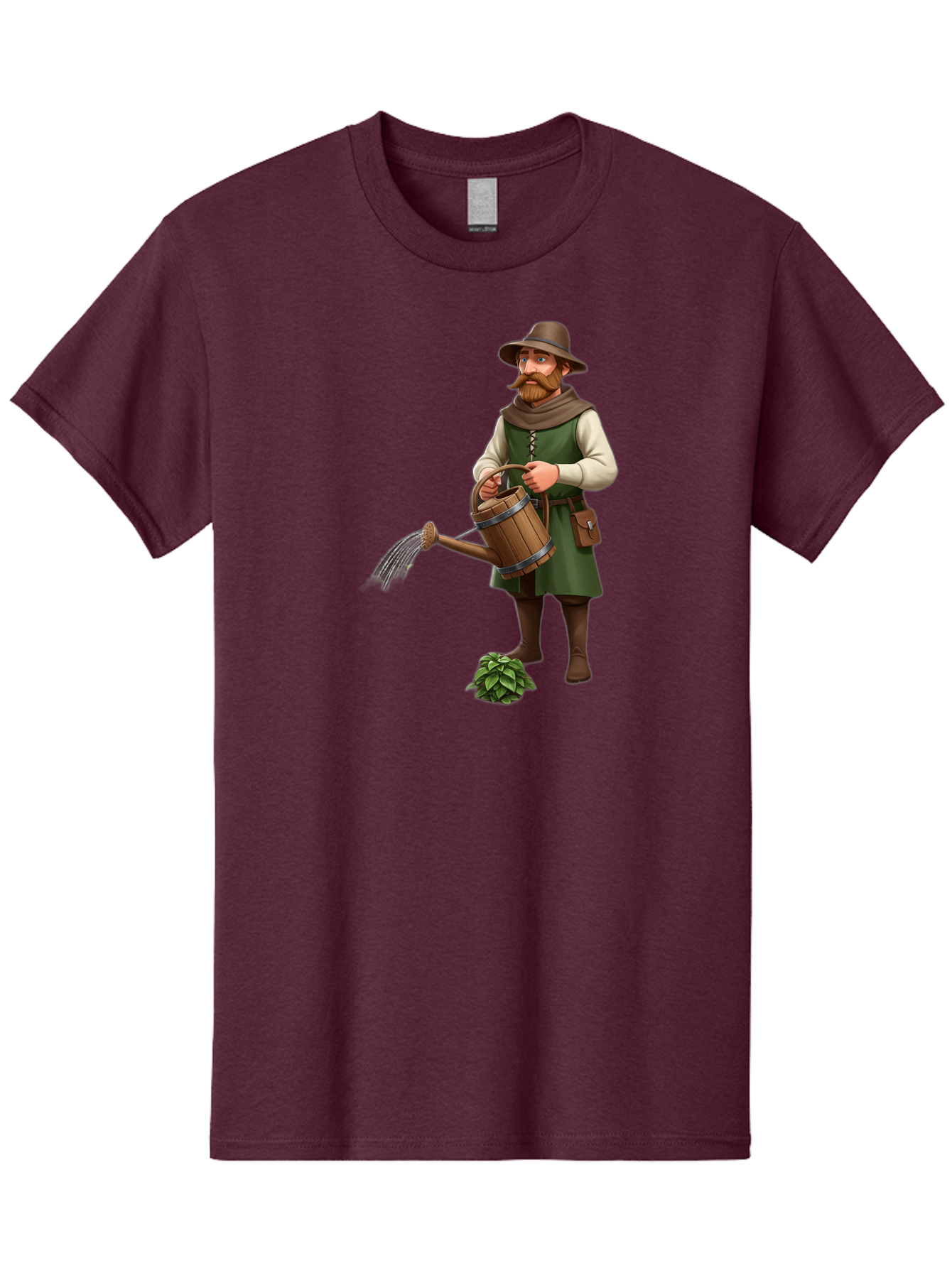 Farmer-Hops Men'S Graphic Tee, 100% Cotton, Comfortable Casual Summer Wear, Machine Washable, Cartoon Farmer, Gardening Tools, Watering Can, Rustic Clothing, Hat, Beard, Hop Plant, Agricultural Work, Manual Labor, Traditional Farming Baa655
