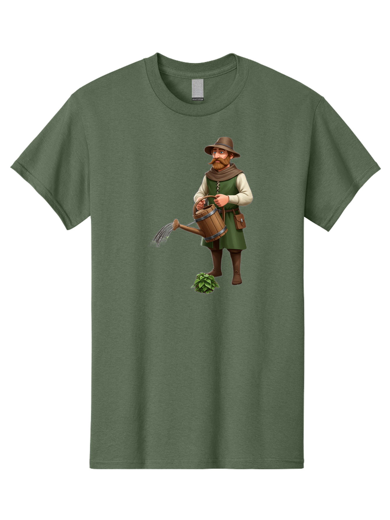 Farmer-Hops Men'S Graphic Tee, 100% Cotton, Comfortable Casual Summer Wear, Machine Washable, Cartoon Farmer, Gardening Tools, Watering Can, Rustic Clothing, Hat, Beard, Hop Plant, Agricultural Work, Manual Labor, Traditional Farming Baa655