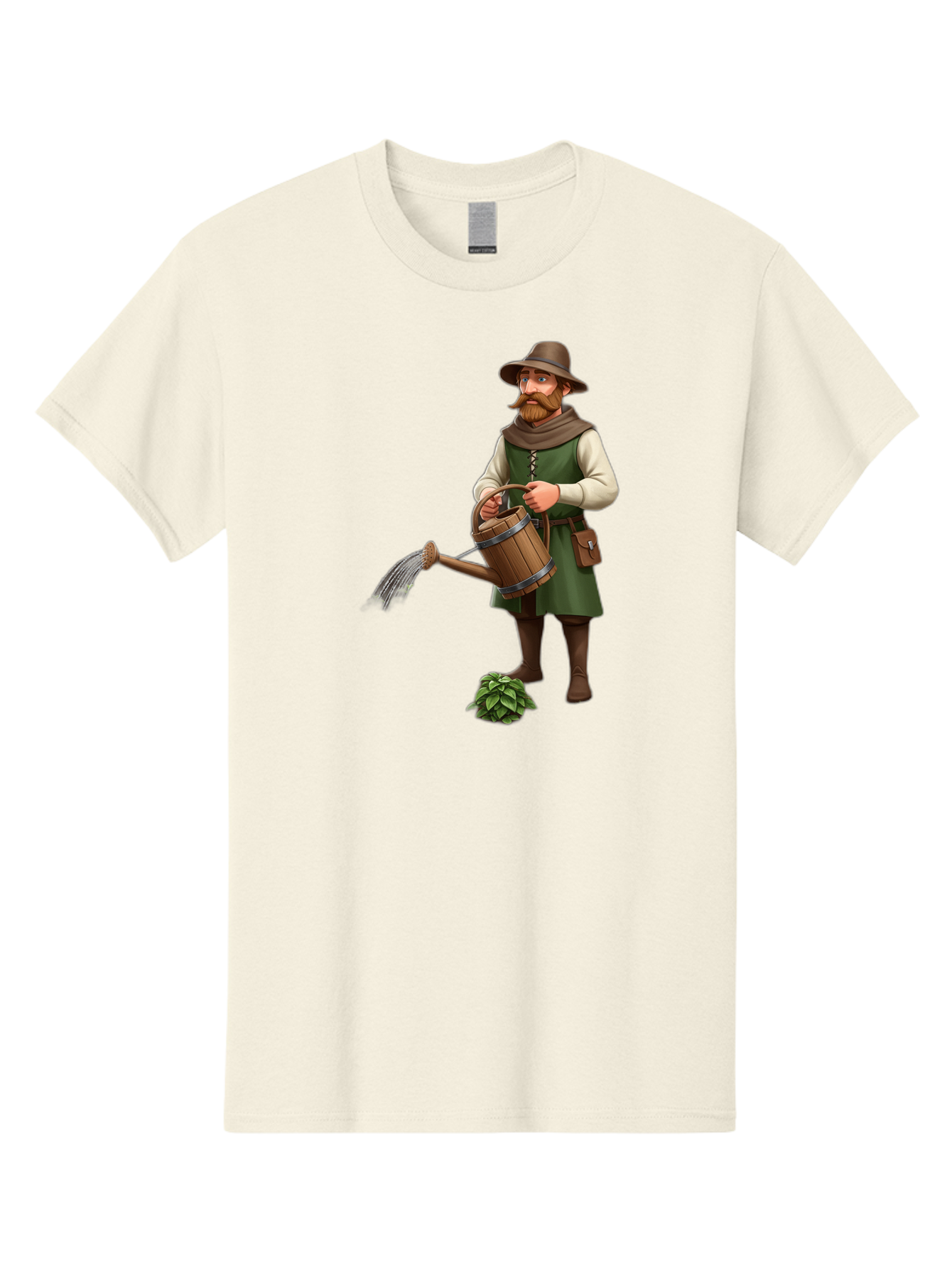 Farmer-Hops Men'S Graphic Tee, 100% Cotton, Comfortable Casual Summer Wear, Machine Washable, Cartoon Farmer, Gardening Tools, Watering Can, Rustic Clothing, Hat, Beard, Hop Plant, Agricultural Work, Manual Labor, Traditional Farming Baa655