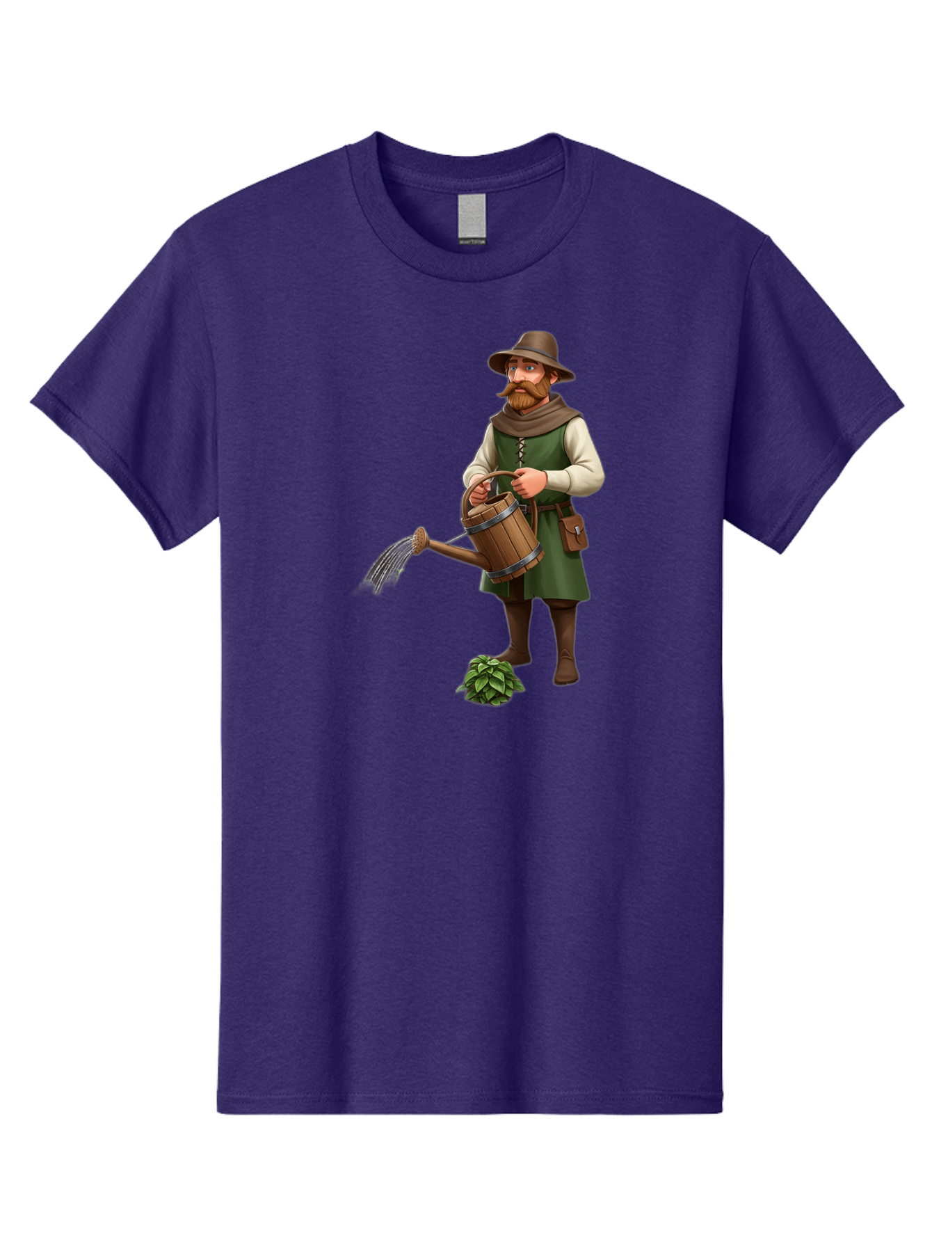 Farmer-Hops Men'S Graphic Tee, 100% Cotton, Comfortable Casual Summer Wear, Machine Washable, Cartoon Farmer, Gardening Tools, Watering Can, Rustic Clothing, Hat, Beard, Hop Plant, Agricultural Work, Manual Labor, Traditional Farming Baa655