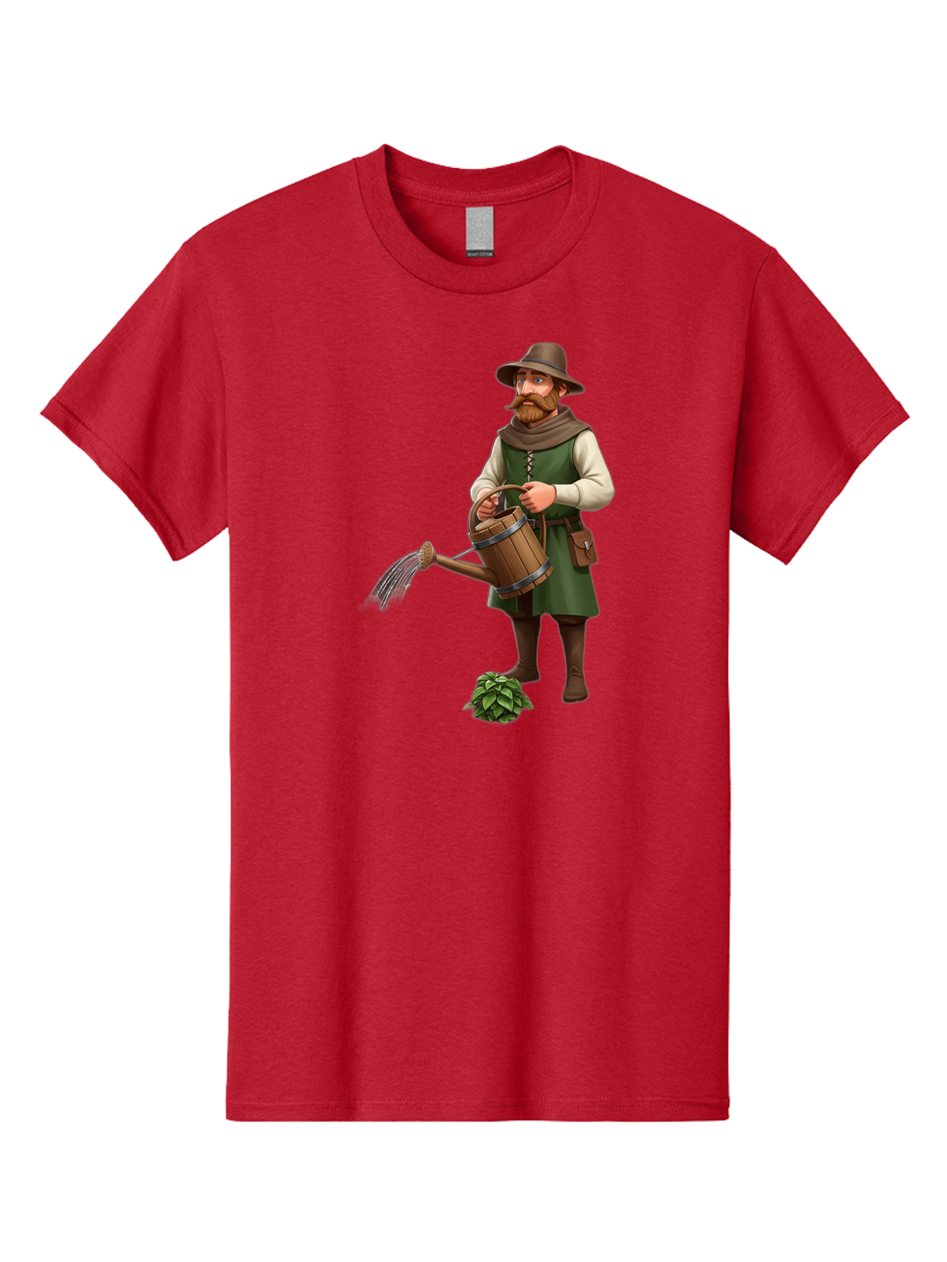 Farmer-Hops Men'S Graphic Tee, 100% Cotton, Comfortable Casual Summer Wear, Machine Washable, Cartoon Farmer, Gardening Tools, Watering Can, Rustic Clothing, Hat, Beard, Hop Plant, Agricultural Work, Manual Labor, Traditional Farming Baa655