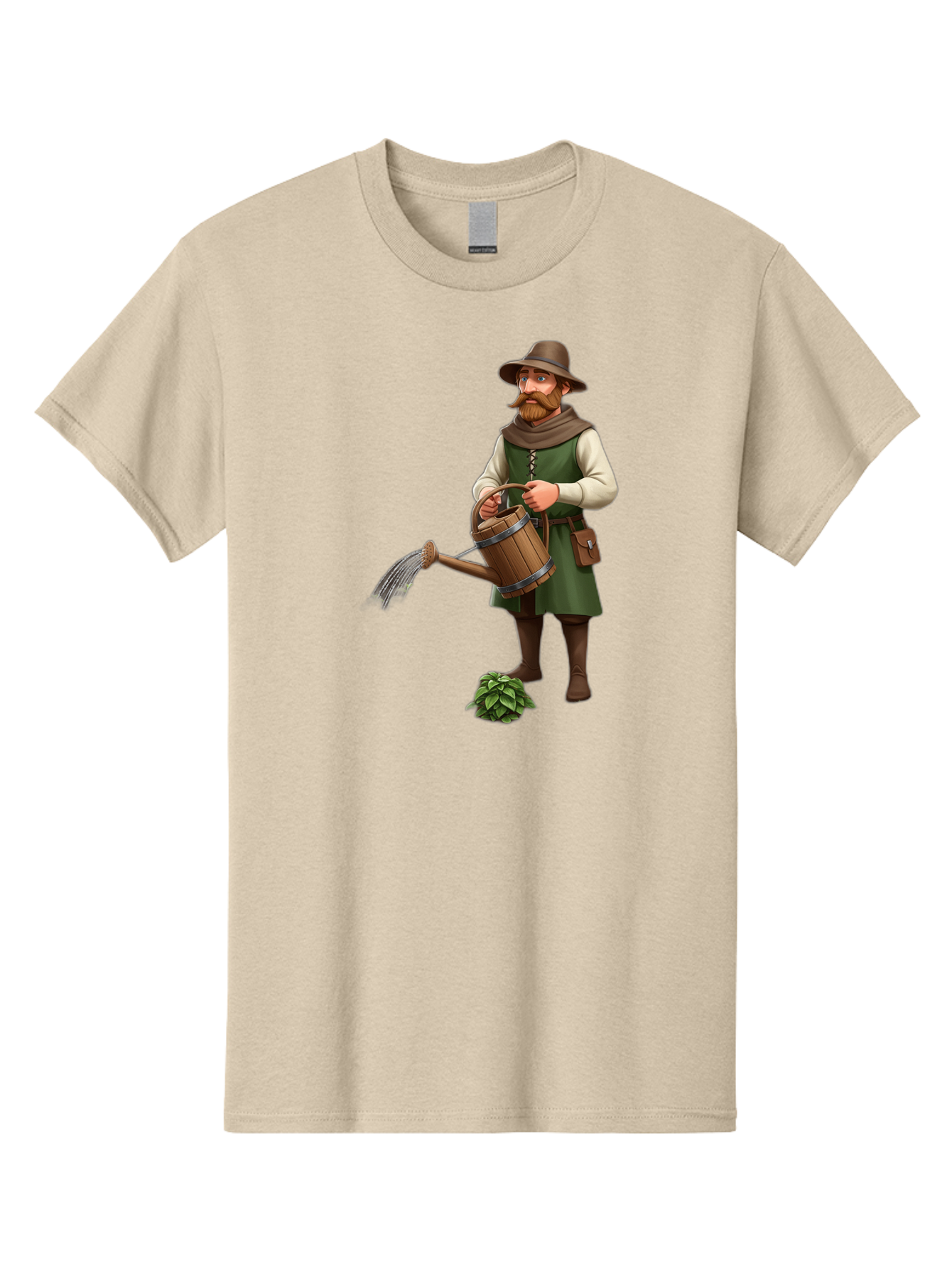 Farmer-Hops Men'S Graphic Tee, 100% Cotton, Comfortable Casual Summer Wear, Machine Washable, Cartoon Farmer, Gardening Tools, Watering Can, Rustic Clothing, Hat, Beard, Hop Plant, Agricultural Work, Manual Labor, Traditional Farming Baa655